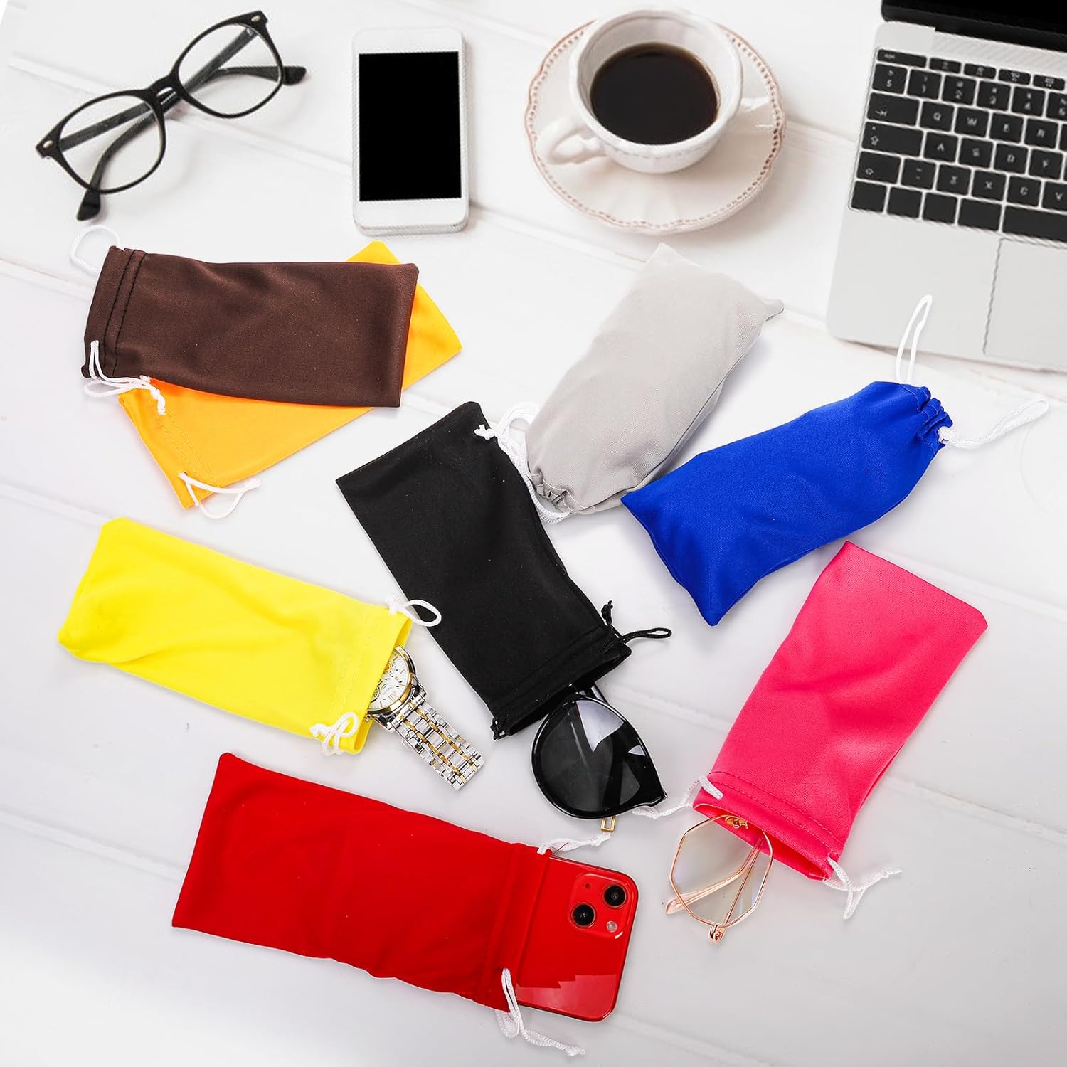 80 Packs Glasses Pouch, Microfiber Sunglasses Soft Case with Drawstring Closure, Gadgets, Black, Blue, Red, Orange, Pink, Brown, Gray, Yellow - Image 6