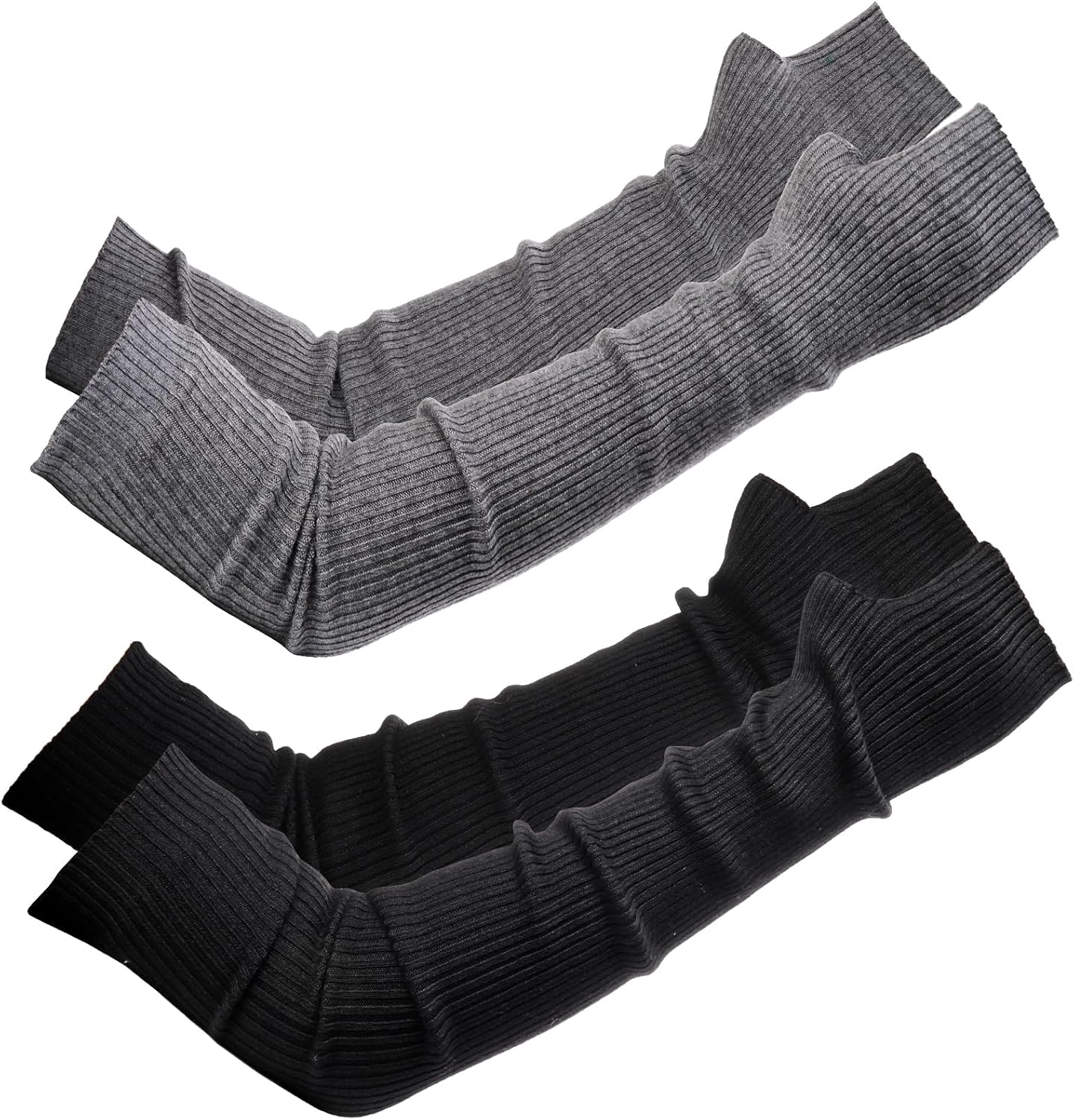 2 Packs Long Fingerless Gloves, Wool Blended Knitted Arm Warmers, Stretchy Over-elbow Length Sleeves for Women Fashion, Cosplay Accessories, Black and Gray - Image 1