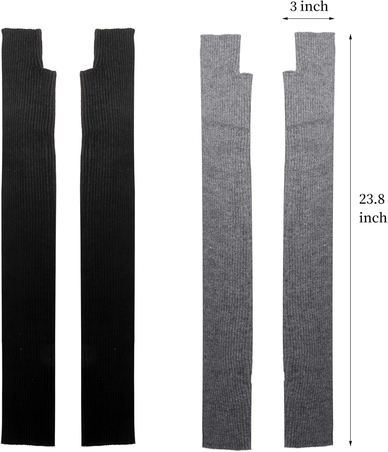 2 Packs Long Fingerless Gloves, Wool Blended Knitted Arm Warmers, Stretchy Over-elbow Length Sleeves for Women Fashion, Cosplay Accessories, Black and Gray - Image 2