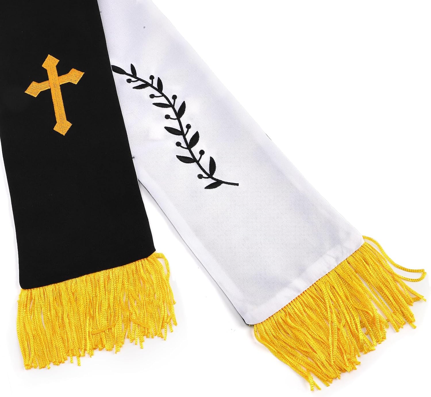 1 Pack Wedding Reversible Stole with Tassels, 75 Inch Clergy Mass Stoles Cross, White Embroidered Priest Sash Stole, Pastor Shawl for Officiant Robe Cassock - Image 4