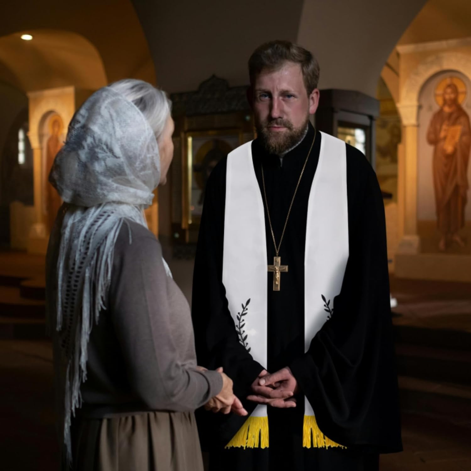 1 Pack Wedding Reversible Stole with Tassels, 75 Inch Clergy Mass Stoles Cross, White Embroidered Priest Sash Stole, Pastor Shawl for Officiant Robe Cassock - Image 6