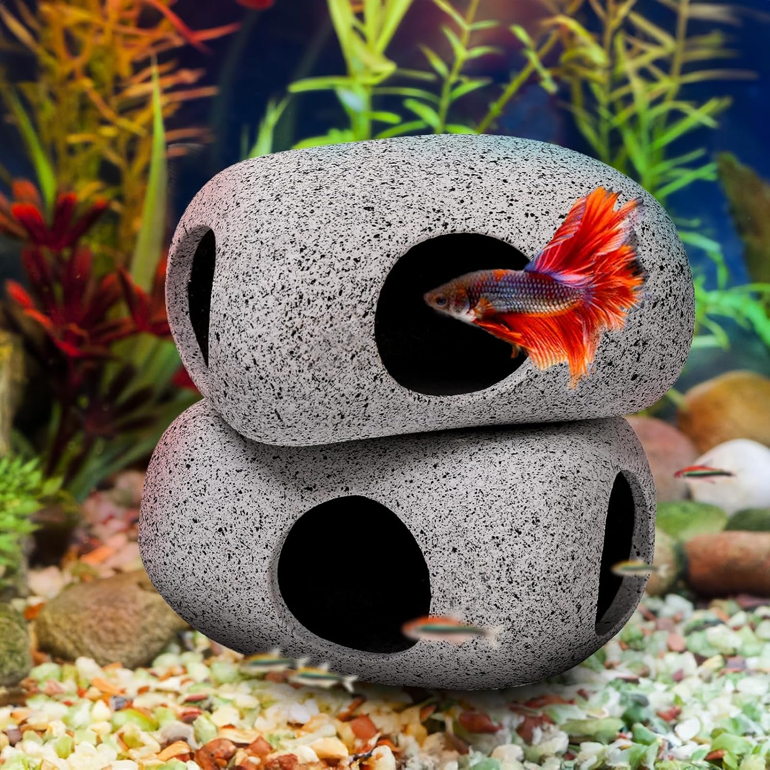 6 Pack Aquarium Decoration Rock Caves, Betta Fish Tank Hideaway, Hideout Stones House Decor for Cichlid Shrimp Territorial Hiding Breeding Spawning, Ornaments - Image 6