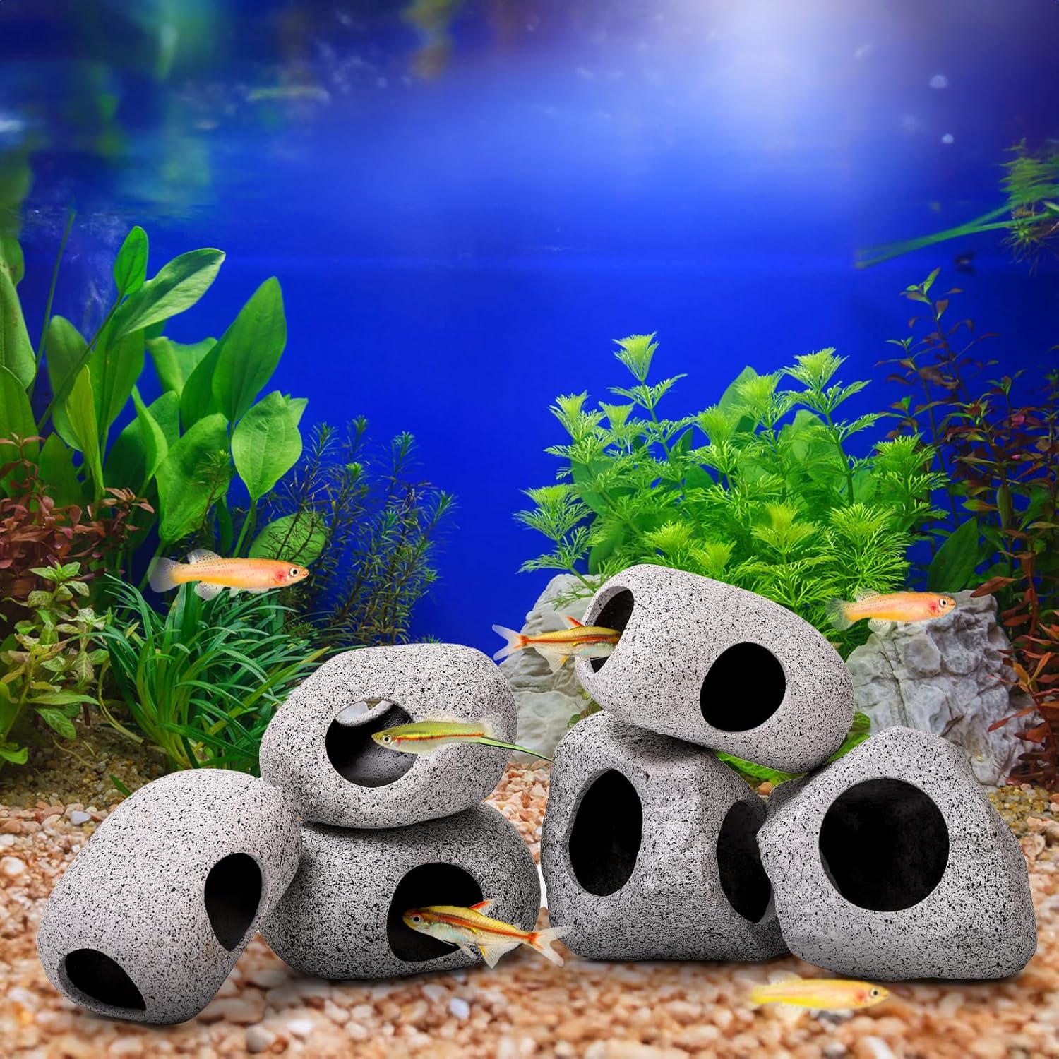 6 Pack Aquarium Decoration Rock Caves, Betta Fish Tank Hideaway, Hideout Stones House Decor for Cichlid Shrimp Territorial Hiding Breeding Spawning, Ornaments - Image 7