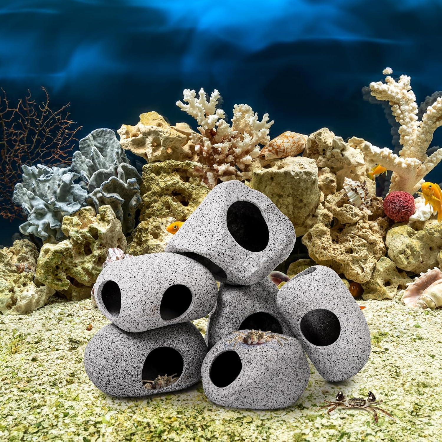 6 Pack Aquarium Decoration Rock Caves, Betta Fish Tank Hideaway, Hideout Stones House Decor for Cichlid Shrimp Territorial Hiding Breeding Spawning, Ornaments - Image 8