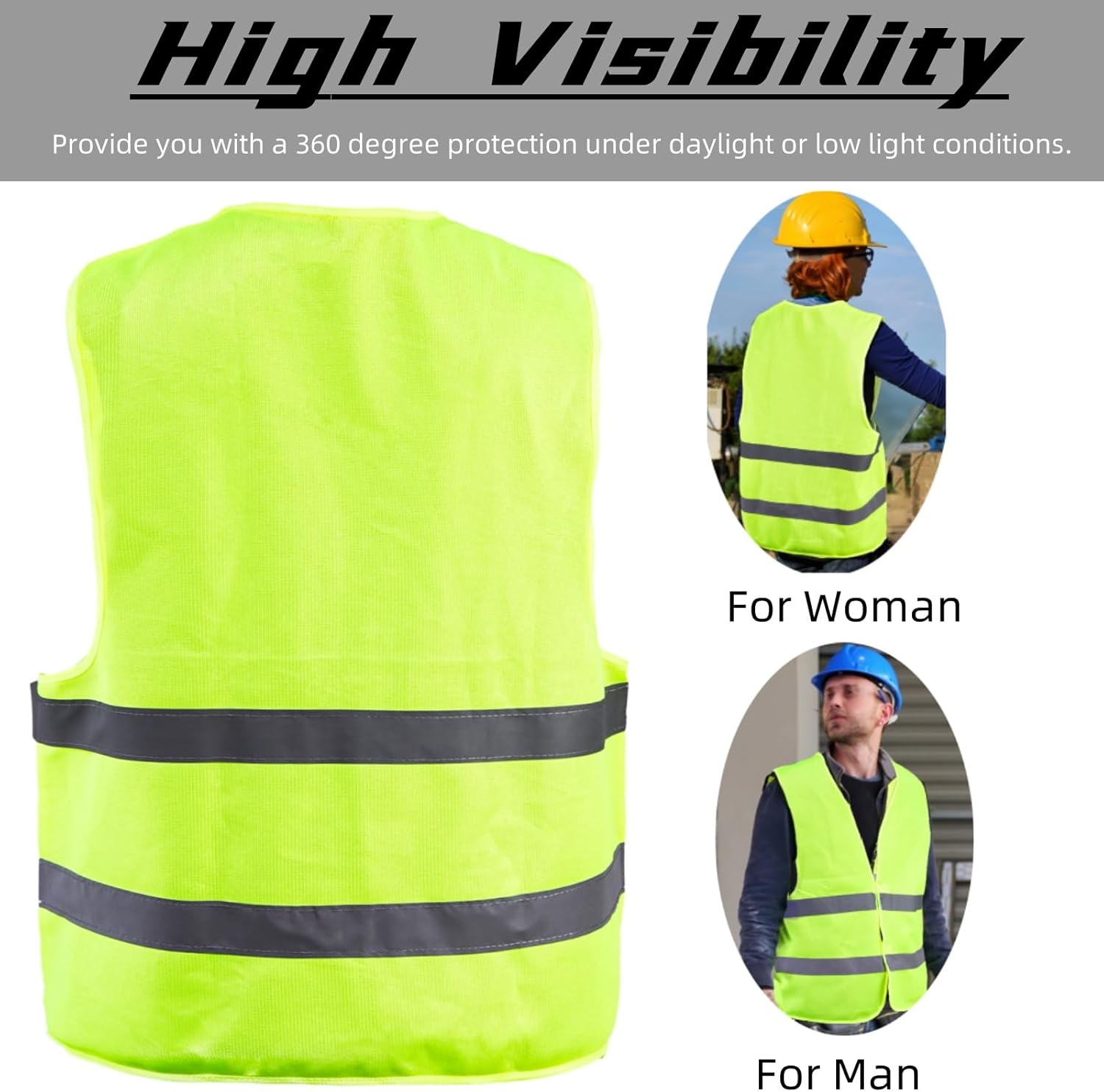 12 Pack High Visibility Safety Vests, Mesh Security Vest with 2 Reflective Silver Strips, Construction Work Bulk for Men Women Traffic Emergency Running Cycling, Fluorescent Green - Image 5