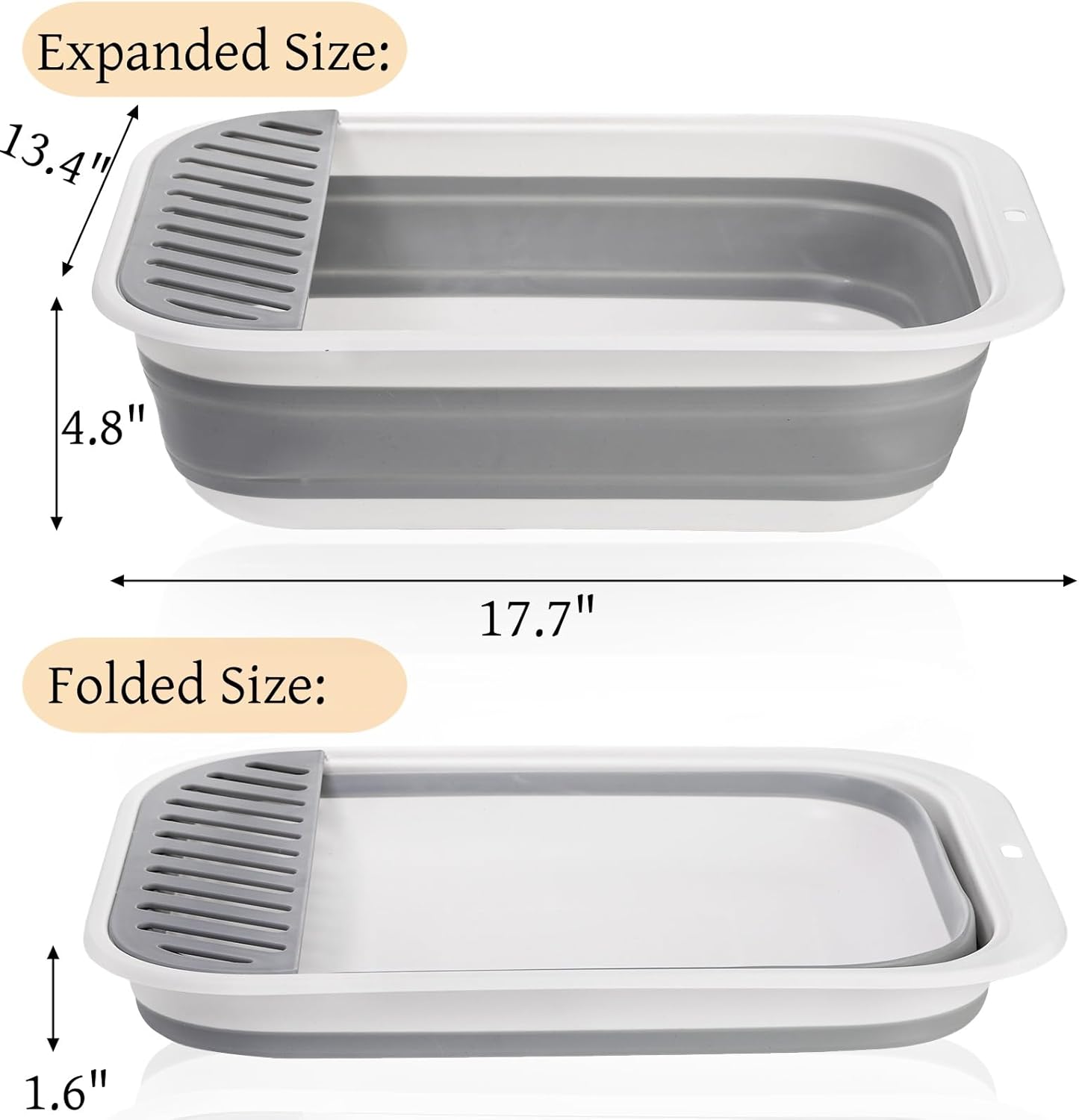 Collapsible Small Cat Litter Box, 17.7'' Open Foldable Kittens Potty with Scoop, Shallow Anti Splash Travel Toilet, Semi Enclosed Height Adjustable Sides Pan for Sick Frail Grey - Image 2