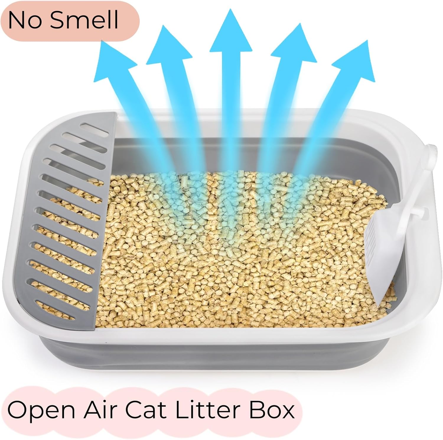 Collapsible Small Cat Litter Box, 17.7'' Open Foldable Kittens Potty with Scoop, Shallow Anti Splash Travel Toilet, Semi Enclosed Height Adjustable Sides Pan for Sick Frail Grey - Image 3