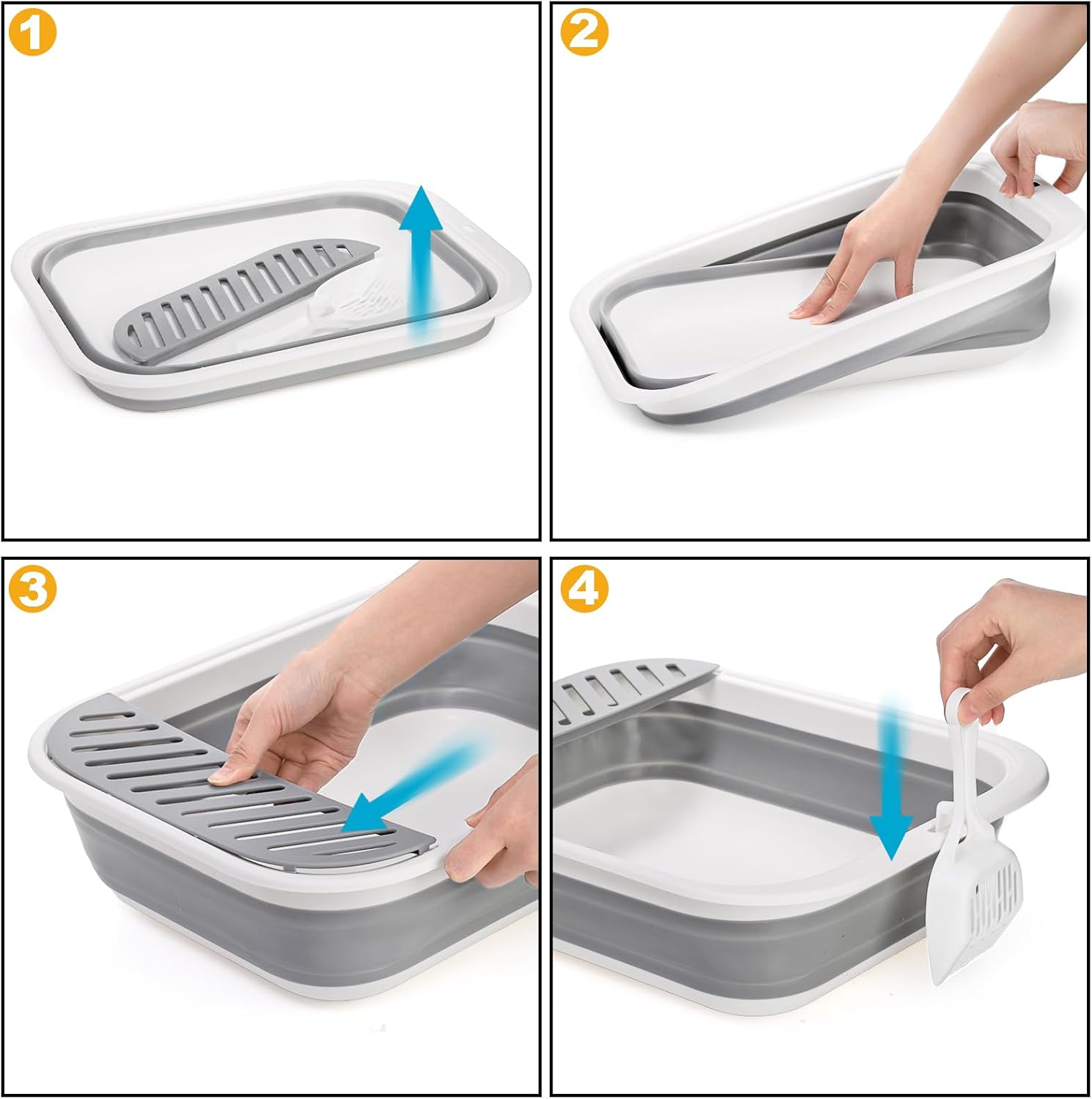 Collapsible Small Cat Litter Box, 17.7'' Open Foldable Kittens Potty with Scoop, Shallow Anti Splash Travel Toilet, Semi Enclosed Height Adjustable Sides Pan for Sick Frail Grey - Image 5