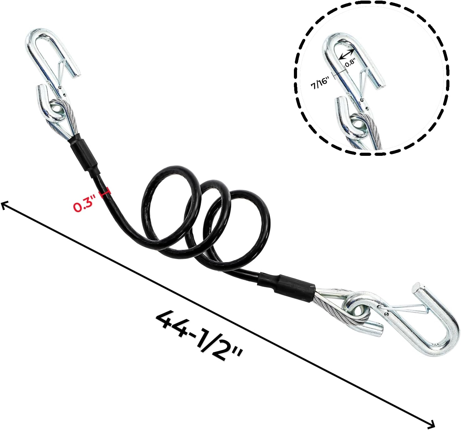 2 Packs 44-1/2'' Trailer Safety Cables, Vinyl-Coated Coiled Towing Chain, 7/16'' Snap Hooks with Latch for Boat, 5,000 lbs Break Strength - Image 2