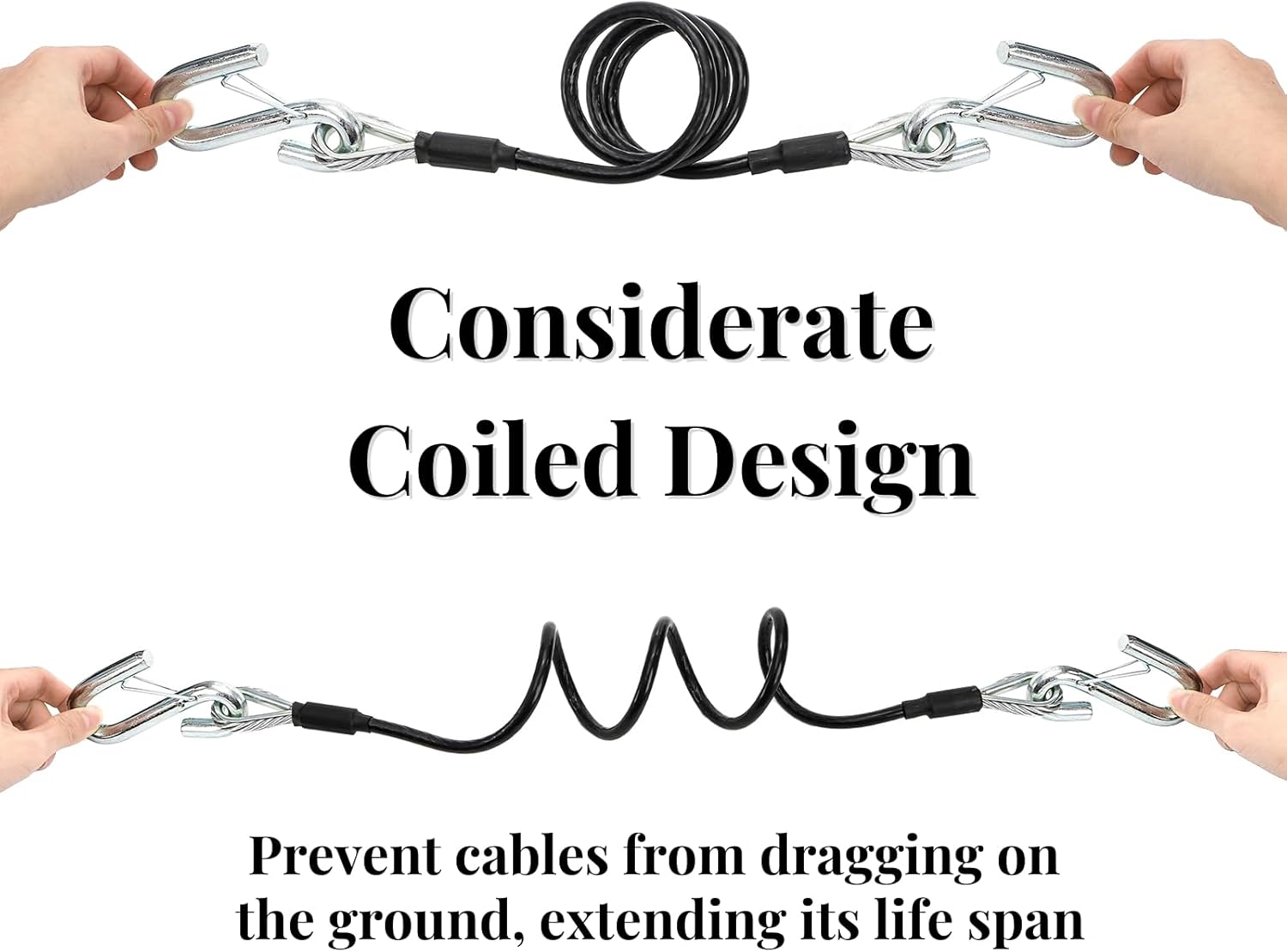 2 Packs 44-1/2'' Trailer Safety Cables, Vinyl-Coated Coiled Towing Chain, 7/16'' Snap Hooks with Latch for Boat, 5,000 lbs Break Strength - Image 4