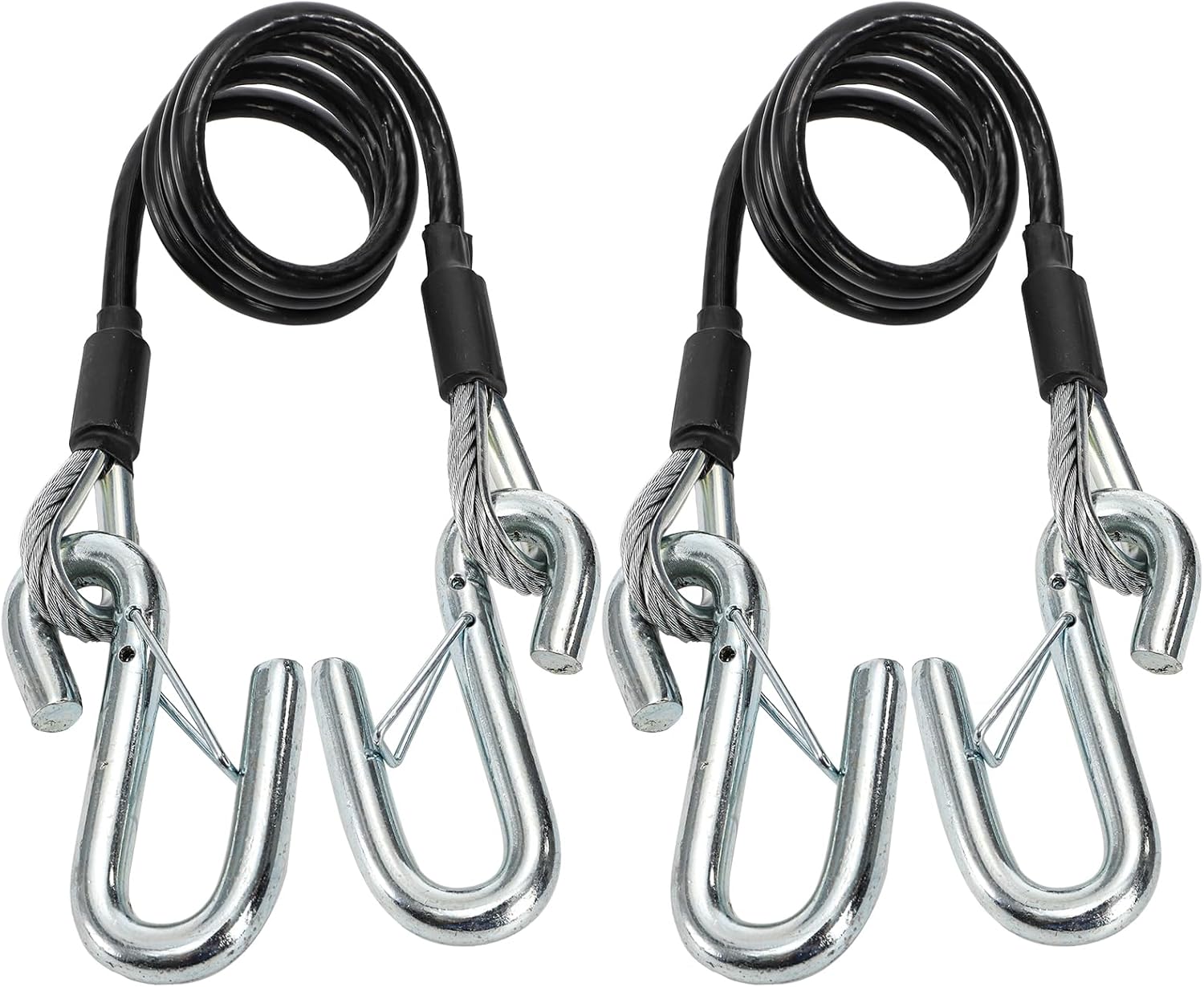 2 Packs 44-1/2'' Trailer Safety Cables, Vinyl-Coated Coiled Towing Chain, 7/16'' Snap Hooks with Latch for Boat, 5,000 lbs Break Strength - Image 5