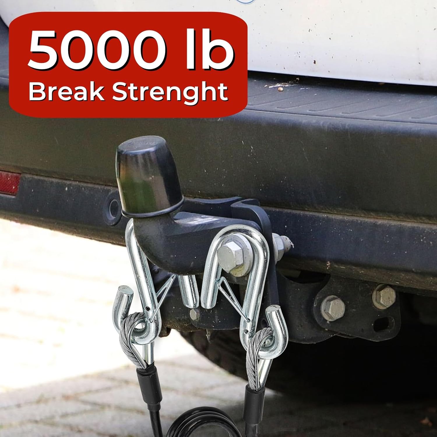 2 Packs 44-1/2'' Trailer Safety Cables, Vinyl-Coated Coiled Towing Chain, 7/16'' Snap Hooks with Latch for Boat, 5,000 lbs Break Strength - Image 6