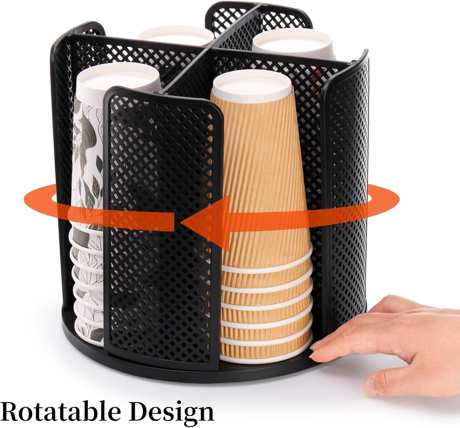 2 Pack Coffee Cup Dispenser, Rotatable 4 Compartment and Lid Holder, Plastic Paper Storage Organizer for Office Restaurant Breakroom Station Bar Buffet Kitchen Countertop - Image 5