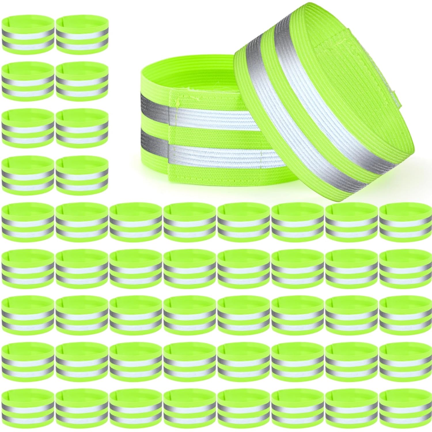50 Pack Reflective Bands, High Visibility Safety Reflector Armband, Security Tape Strip Bracelets, Cycling Warning Fluorescent Sash, Night Walking Gear for Wrist Arm Ankle Leg - Image 1