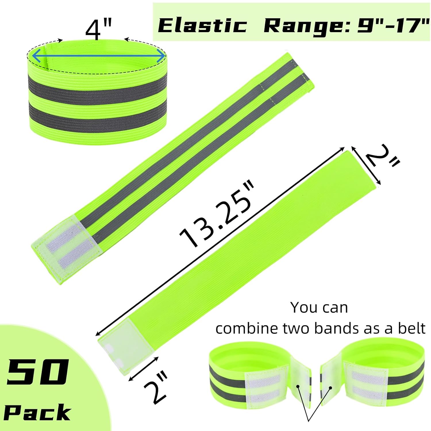 50 Pack Reflective Bands, High Visibility Safety Reflector Armband, Security Tape Strip Bracelets, Cycling Warning Fluorescent Sash, Night Walking Gear for Wrist Arm Ankle Leg - Image 2
