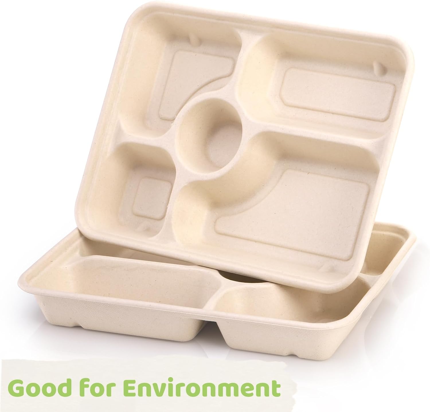 50 Pack 5 Compartment Disposable Paper Plates, 11