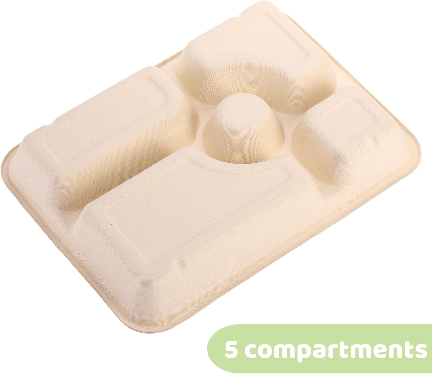 50 Pack 5 Compartment Disposable Paper Plates, 11