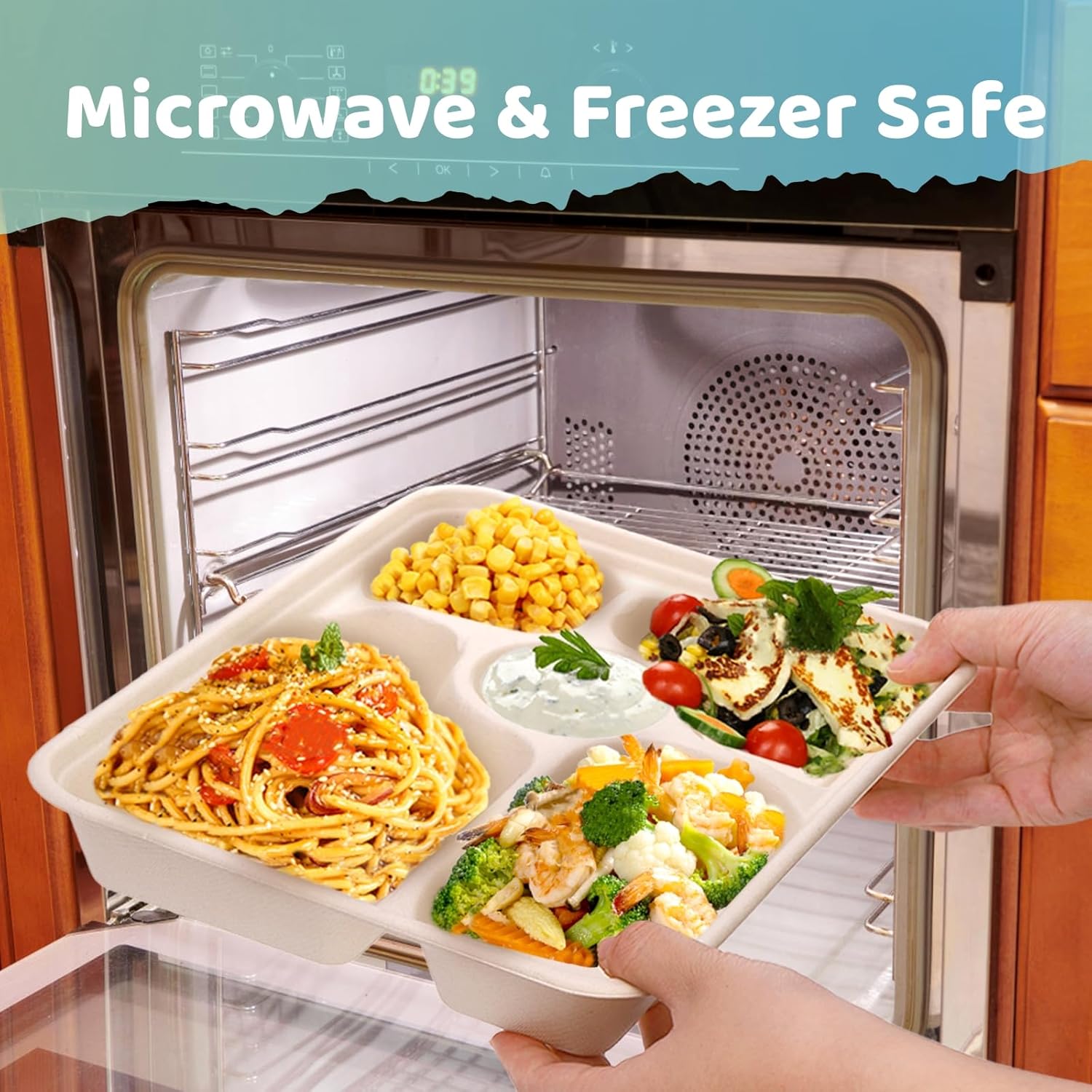 50 Pack 5 Compartment Disposable Paper Plates, 11