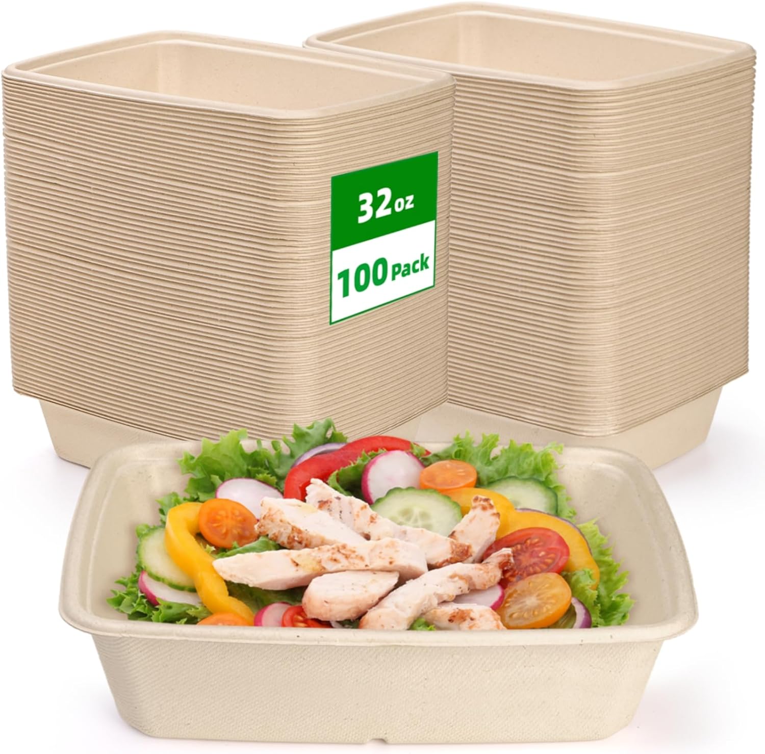 100 Pack 32 oz Rectangle Paper Bowls, 9