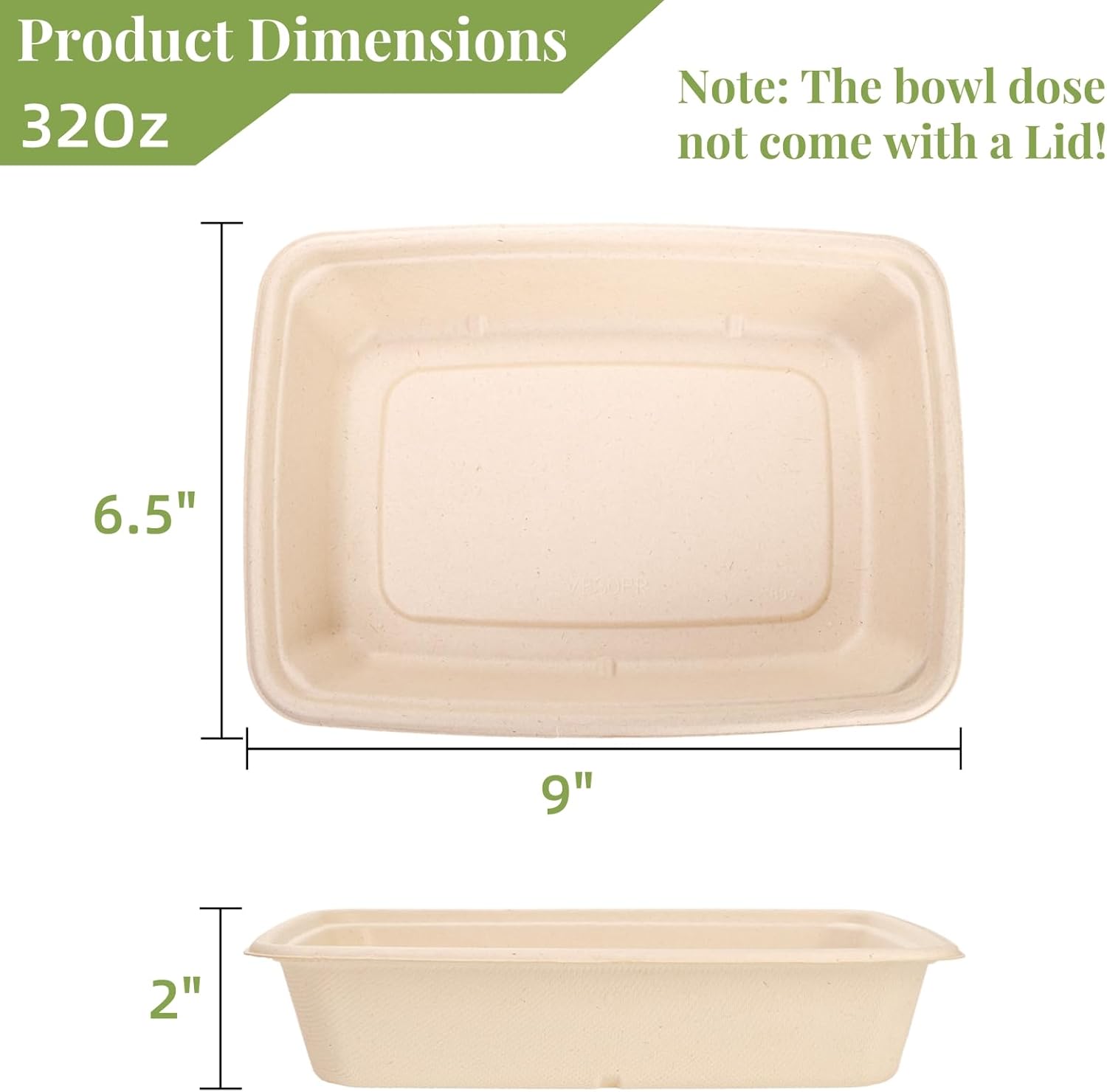100 Pack 32 oz Rectangle Paper Bowls, 9