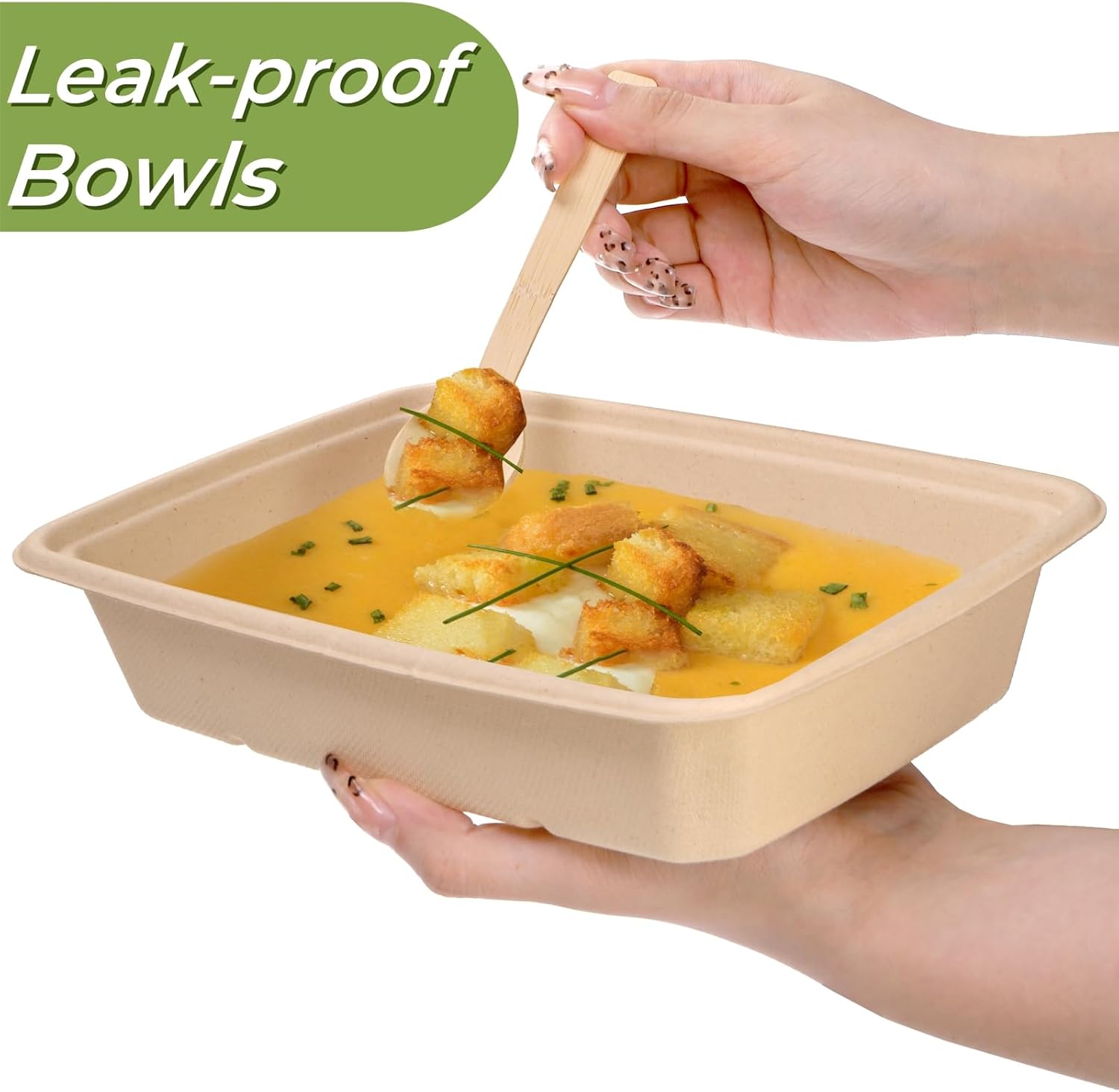 100 Pack 32 oz Rectangle Paper Bowls, 9