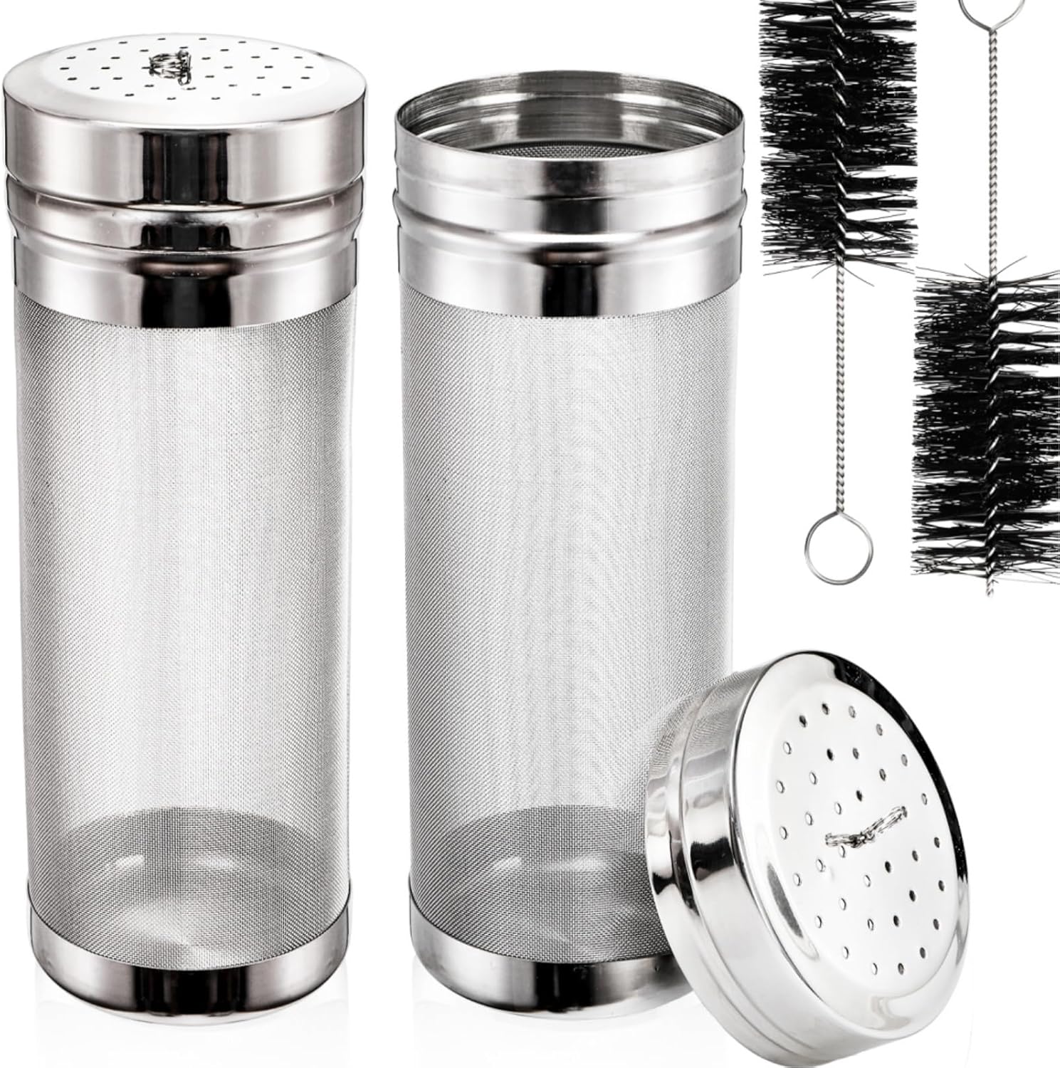 2 Pack Beer Dry Hopper Filters, 2.8 x 7 inch 300 Micron Mesh Hop Strainer with Lid, Stainless Steel Spider Nylon Bristles, Brewing Filters Straining Keg for Home Coffee Wine Juice - Image 1