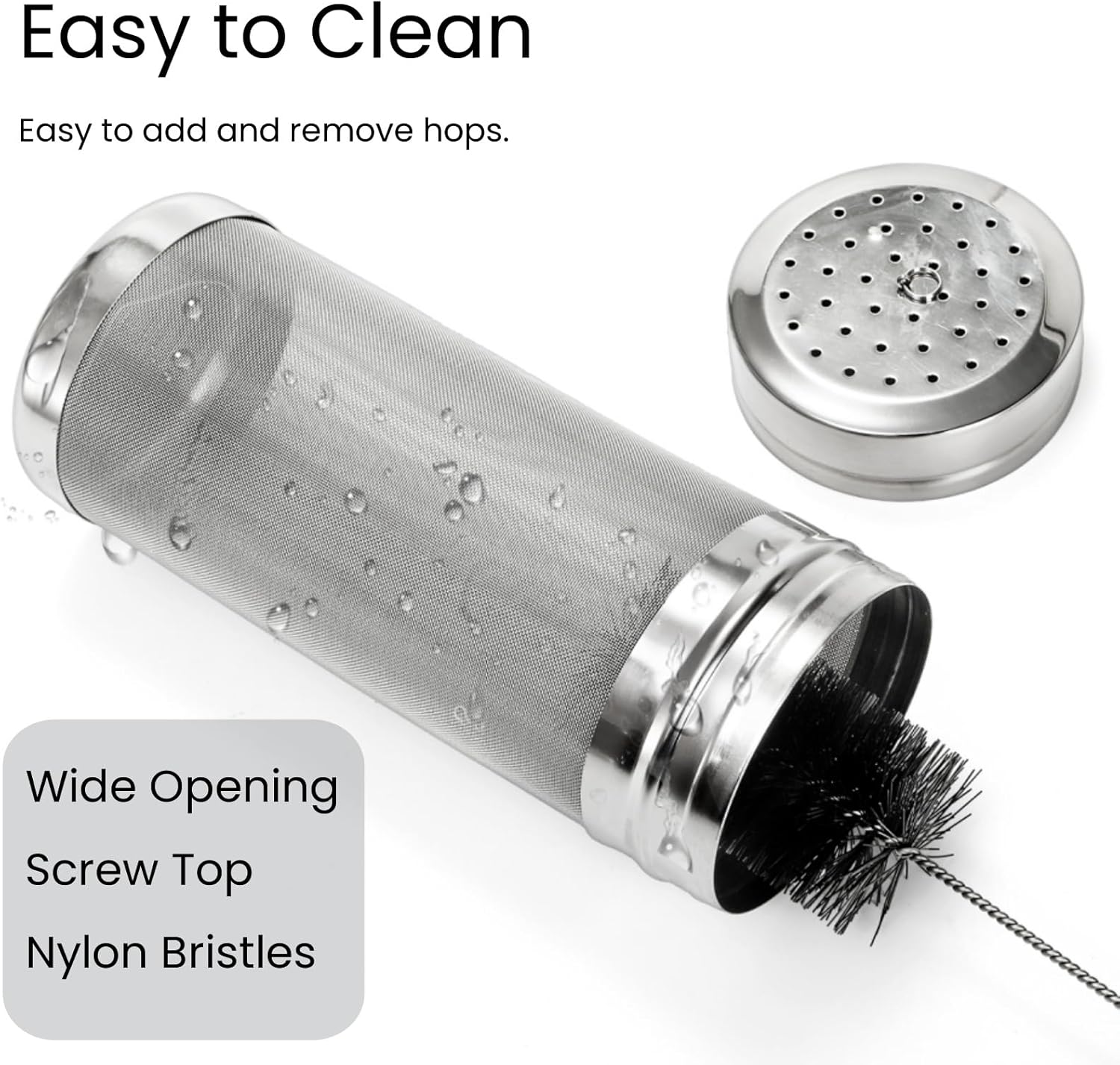 2 Pack Beer Dry Hopper Filters, 2.8 x 7 inch 300 Micron Mesh Hop Strainer with Lid, Stainless Steel Spider Nylon Bristles, Brewing Filters Straining Keg for Home Coffee Wine Juice - Image 3