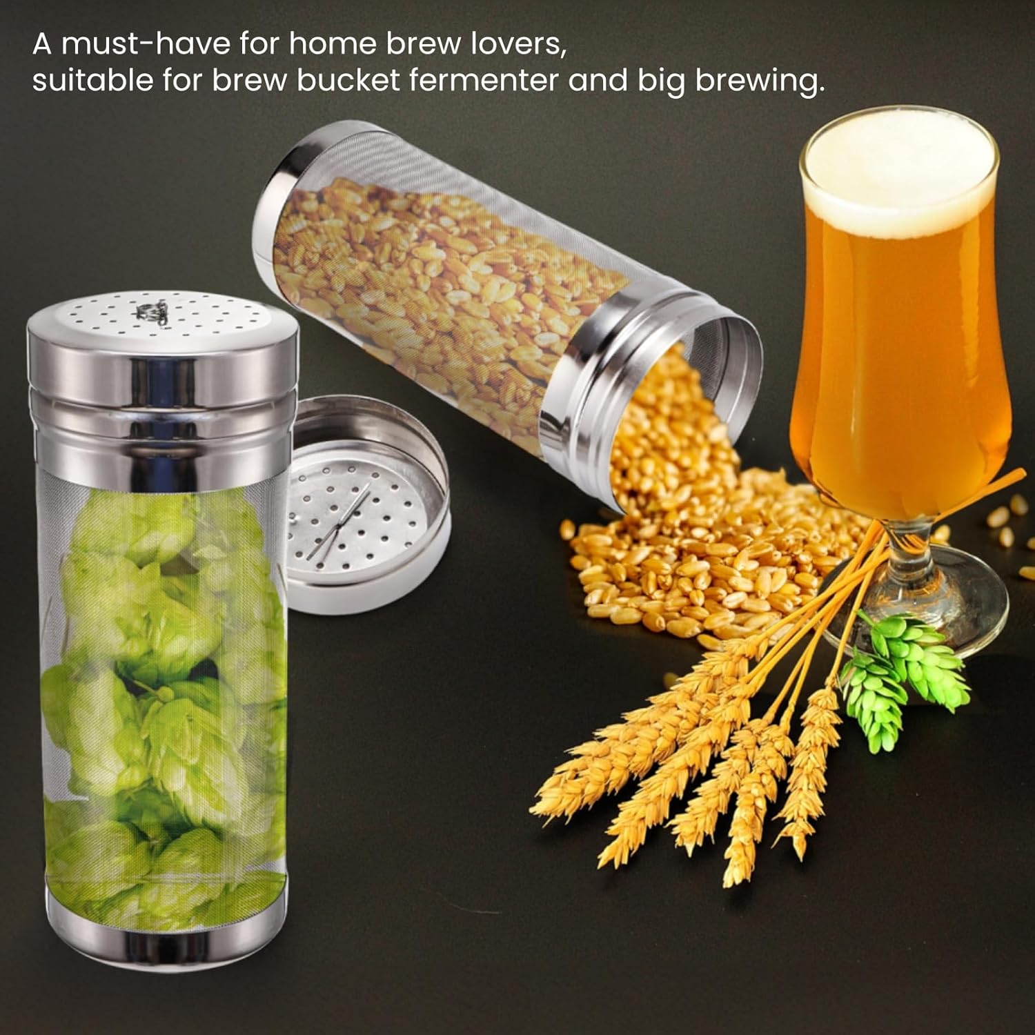 2 Pack Beer Dry Hopper Filters, 2.8 x 7 inch 300 Micron Mesh Hop Strainer with Lid, Stainless Steel Spider Nylon Bristles, Brewing Filters Straining Keg for Home Coffee Wine Juice - Image 4