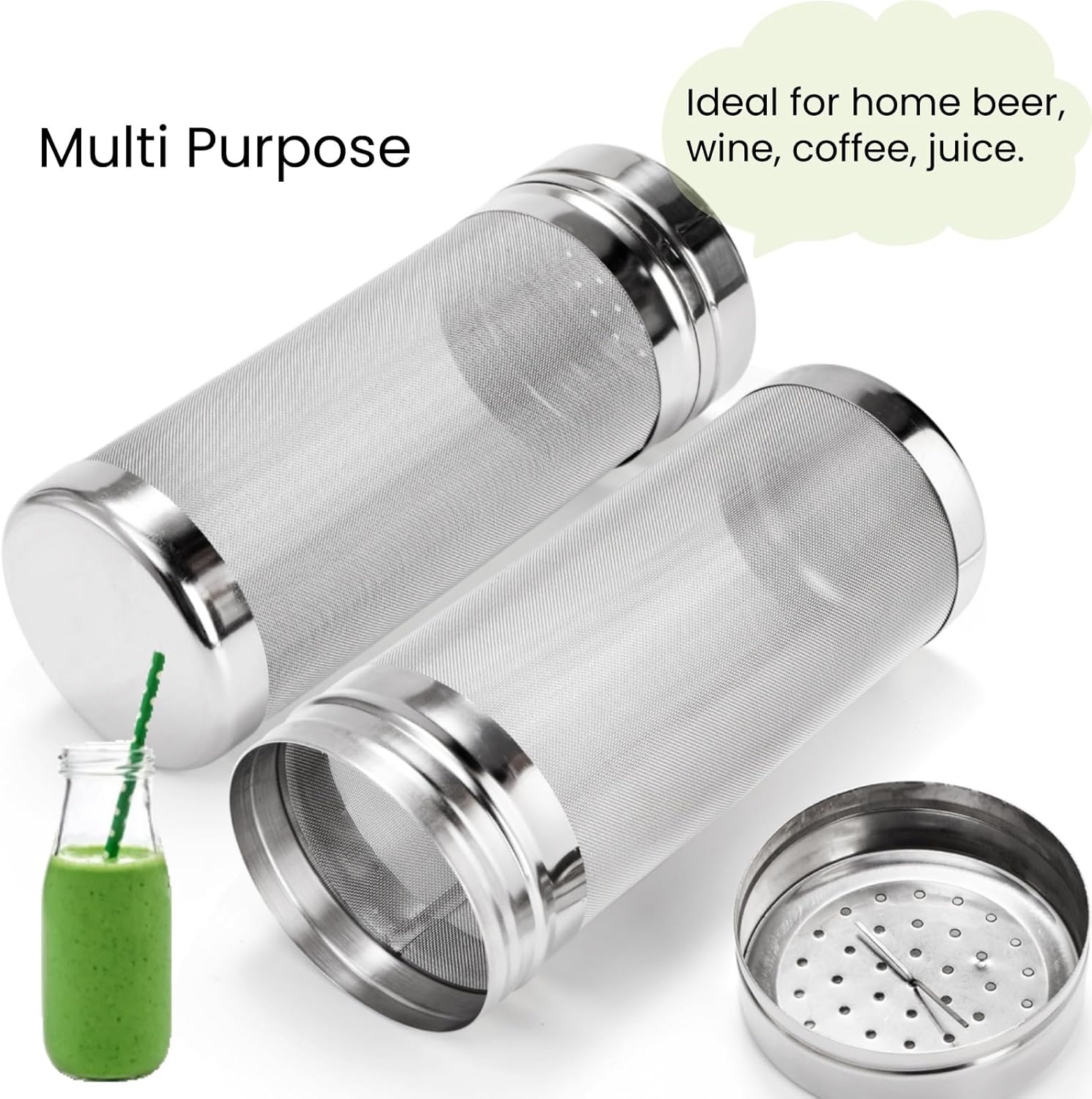2 Pack Beer Dry Hopper Filters, 2.8 x 7 inch 300 Micron Mesh Hop Strainer with Lid, Stainless Steel Spider Nylon Bristles, Brewing Filters Straining Keg for Home Coffee Wine Juice - Image 7