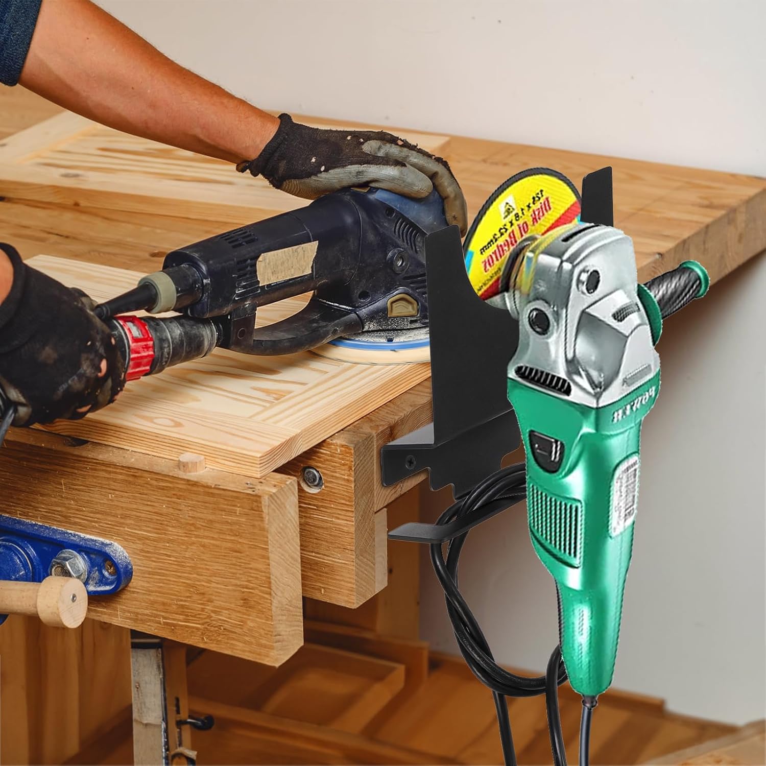 4 Pack Angle Grinder Holder, Wall Mount Bracket for 5 inch Grinder, Polisher Storage Rack Stand with Cord Hook, Garage Tool Hanger Grinders Impact Wrench Cutters Waxing Machines - Image 3