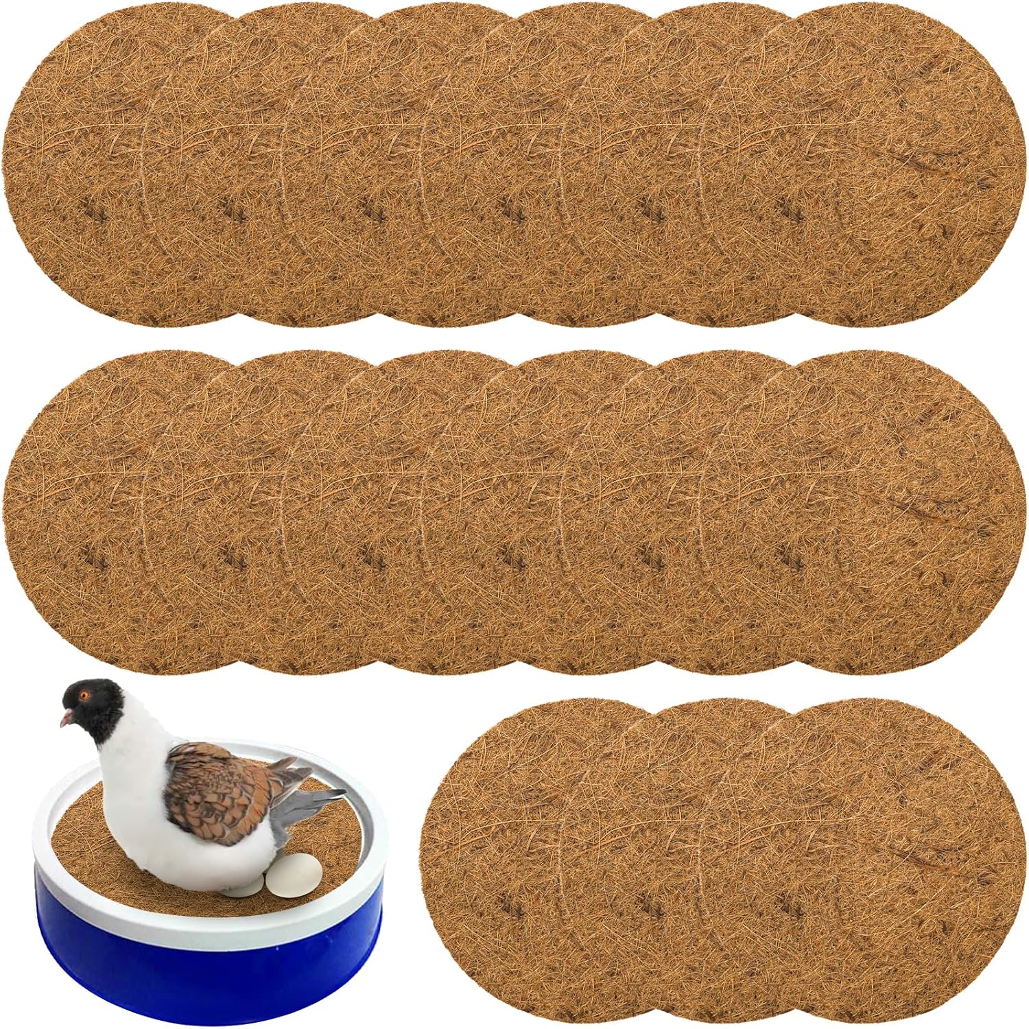 15 Packs Pigeon Nest Pads, Bird Breeding Mat for Chicken, Natural Coconut Fiber Egg Mat, Nesting Bowl Box Pad Parakeet Hatching Bedding Accessories - Image 1