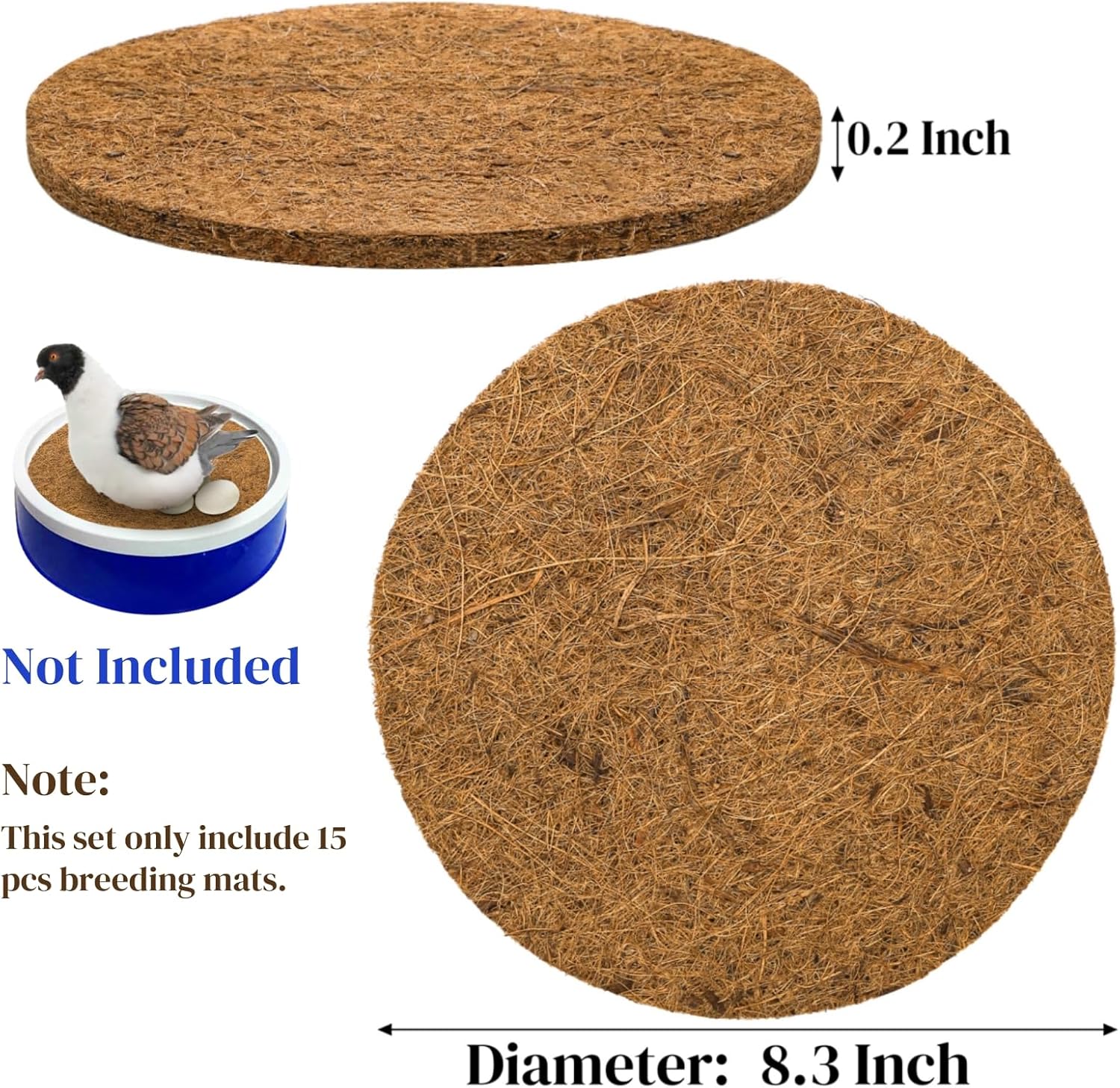 15 Packs Pigeon Nest Pads, Bird Breeding Mat for Chicken, Natural Coconut Fiber Egg Mat, Nesting Bowl Box Pad Parakeet Hatching Bedding Accessories - Image 2
