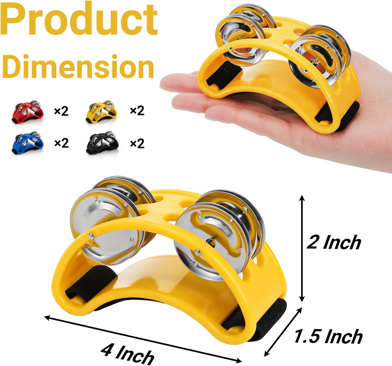 8 Packs Foot Tambourine for Adult, Drums with Elastic Strap, Percussion Shakers Steel Jingle Bells, Musical Instrument Guitar Cajon Banjo Playing - Image 2