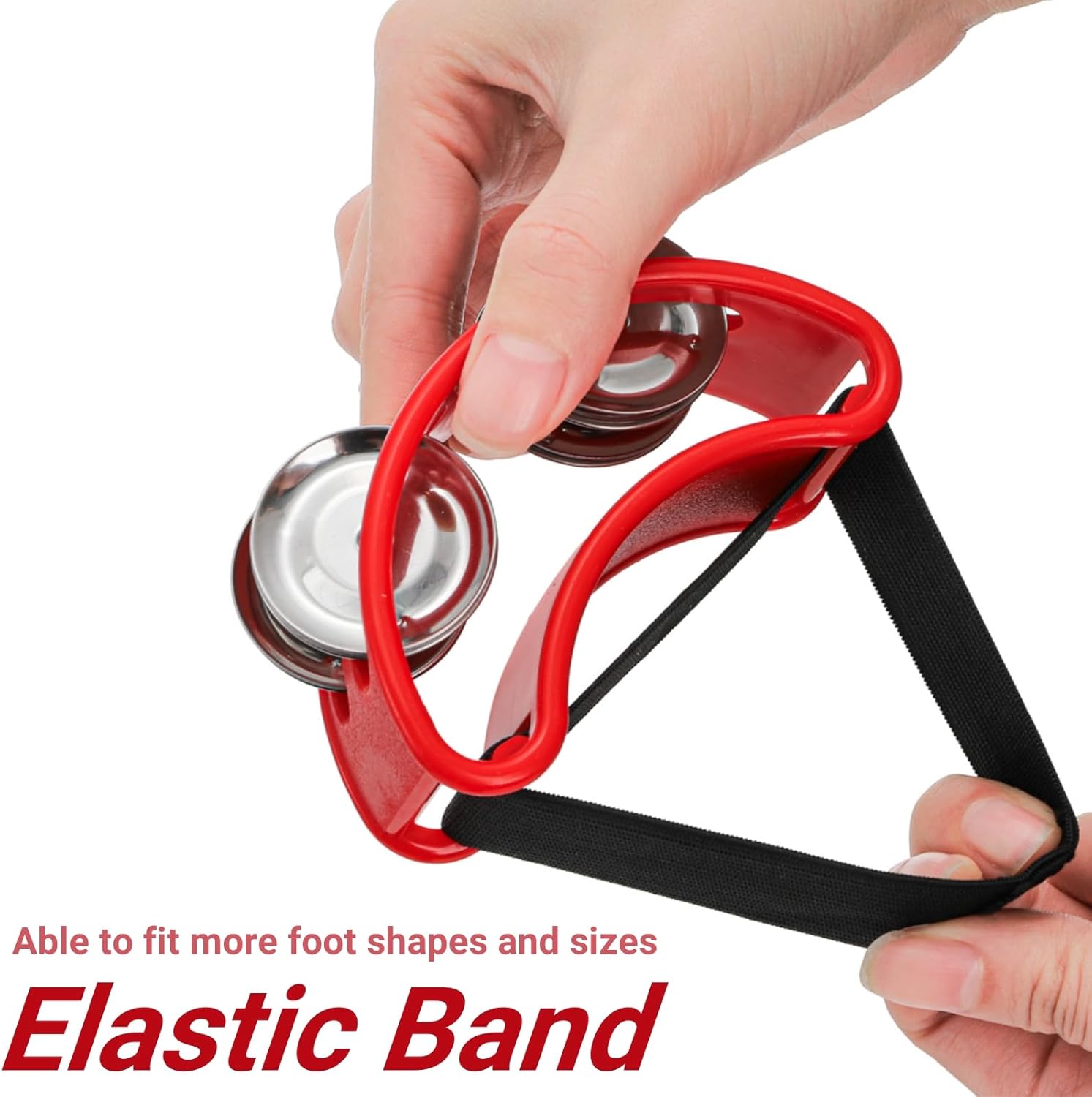 8 Packs Foot Tambourine for Adult, Drums with Elastic Strap, Percussion Shakers Steel Jingle Bells, Musical Instrument Guitar Cajon Banjo Playing - Image 3