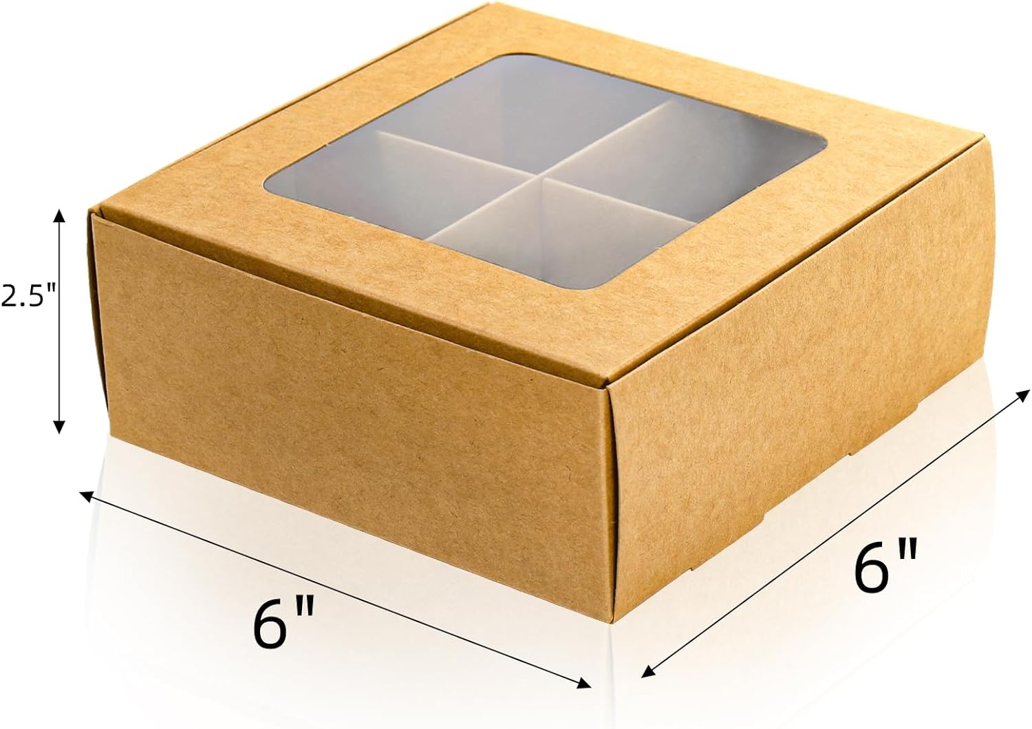 40 Pack Brown Bakery Boxes with Window and Dividers, 6 x Inch Mini Pastry 4 Compartments, Kraft Treats Gift Inserts, Cupcake Packaging Containers for Pastries Biscuits - Image 2