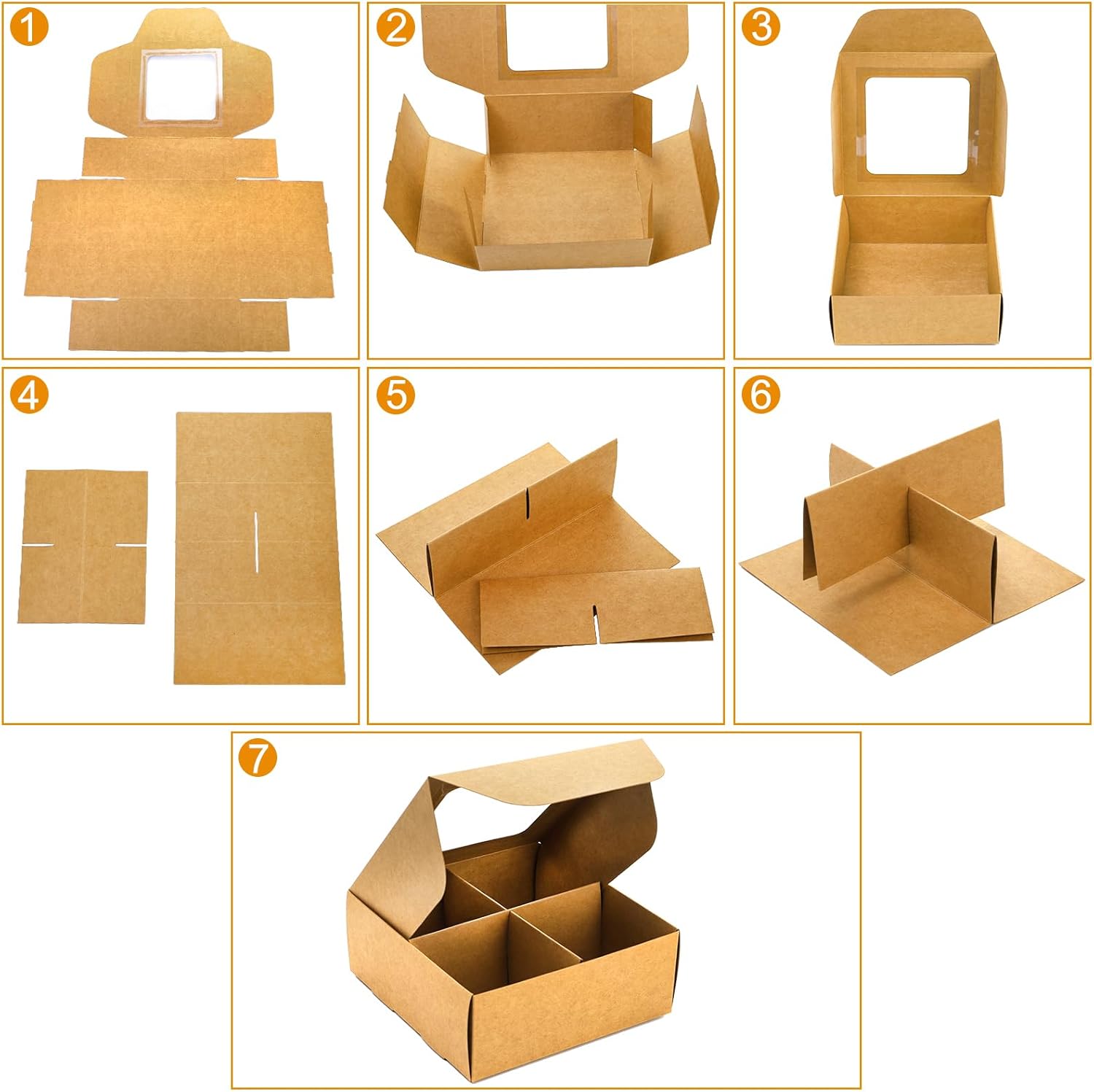 40 Pack Brown Bakery Boxes with Window and Dividers, 6 x Inch Mini Pastry 4 Compartments, Kraft Treats Gift Inserts, Cupcake Packaging Containers for Pastries Biscuits - Image 5