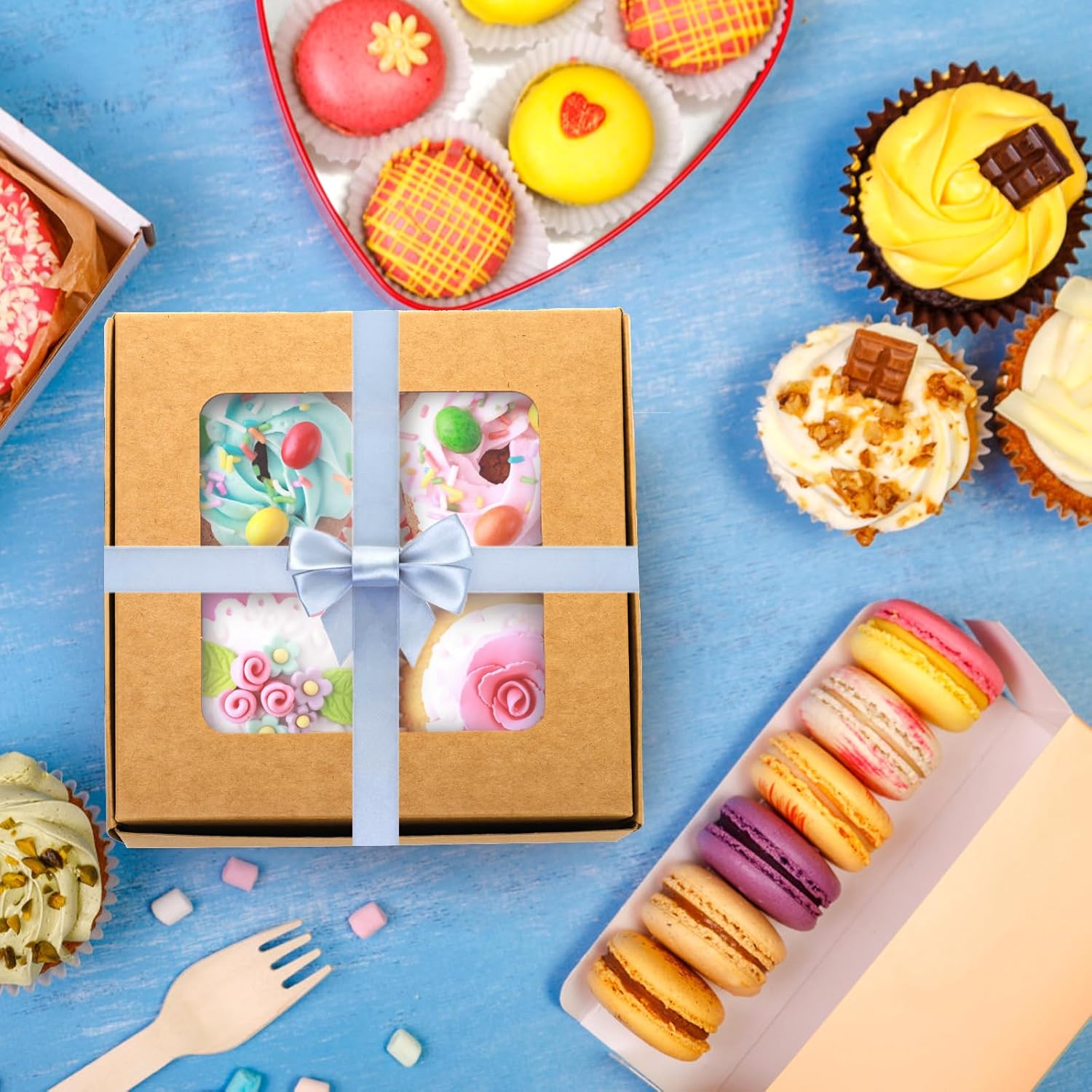 40 Pack Brown Bakery Boxes with Window and Dividers, 6 x Inch Mini Pastry 4 Compartments, Kraft Treats Gift Inserts, Cupcake Packaging Containers for Pastries Biscuits - Image 7