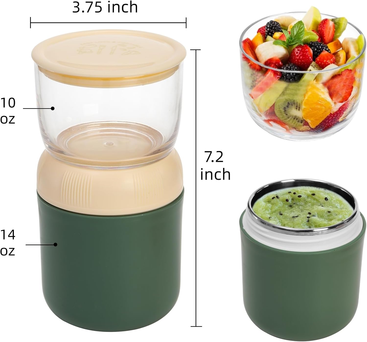 2 Pack Insulated Yogurt Container, 24oz Breakfast On the Go Cup with Plastic Topping Cereal Oatmeal Cup, 2-in-1 Food Storage Jar Lid and Spoon, Overnight Oats Container for Soup Lunch - Image 2
