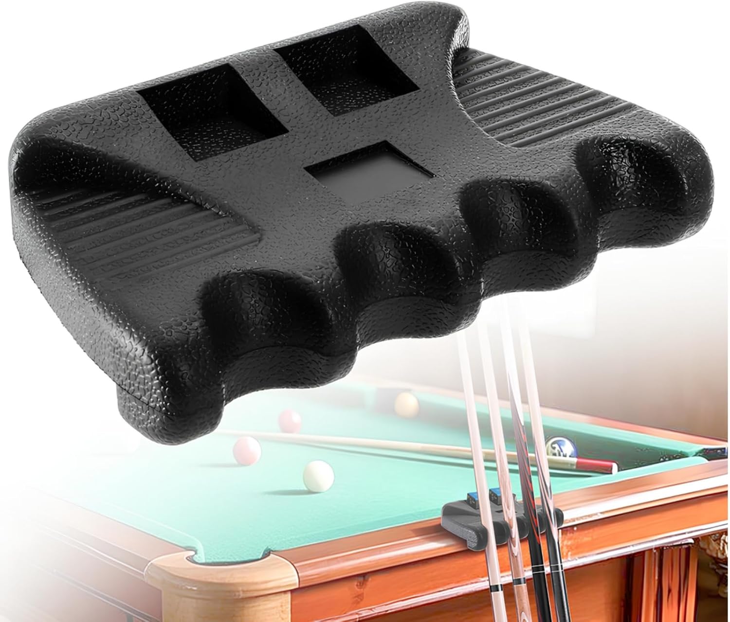 4 Holes Pool Cue Holder, Portable Weighted Rack, Mini Non-slip Stick Holder Claw with 2 Chalk Holders, Heavy Duty Rest for Billiard and Table - Image 1