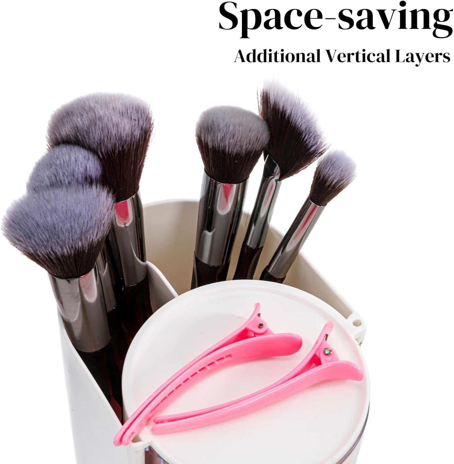 2 Pack Hair Brush Holders, 3-layer Rotatable Tie Organizer, Clear Acrylic Accessories Storage Box for Girls, Bathroom Makeup Container Case Headband Bow Clip Cotton Swab - Image 5