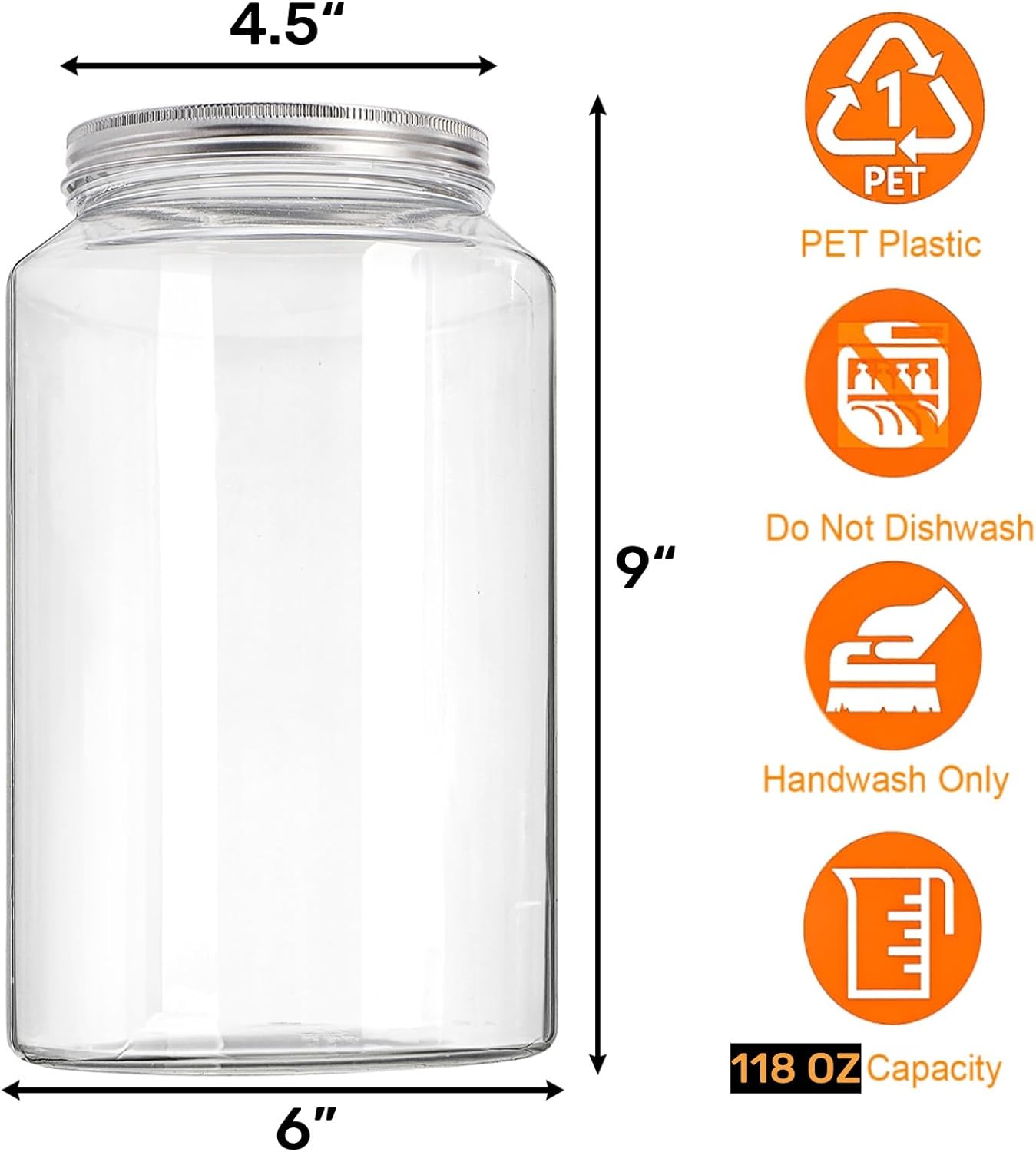2 Pack 1 Gallon Extra Large Clear Plastic Jars, 118 OZ Food Storage Container with Lid, BPA Free Wide Mouth Jar, Reusable Airtight Mason Jug for Dry Goods, Candy, Fermenting, Pickling - Image 2