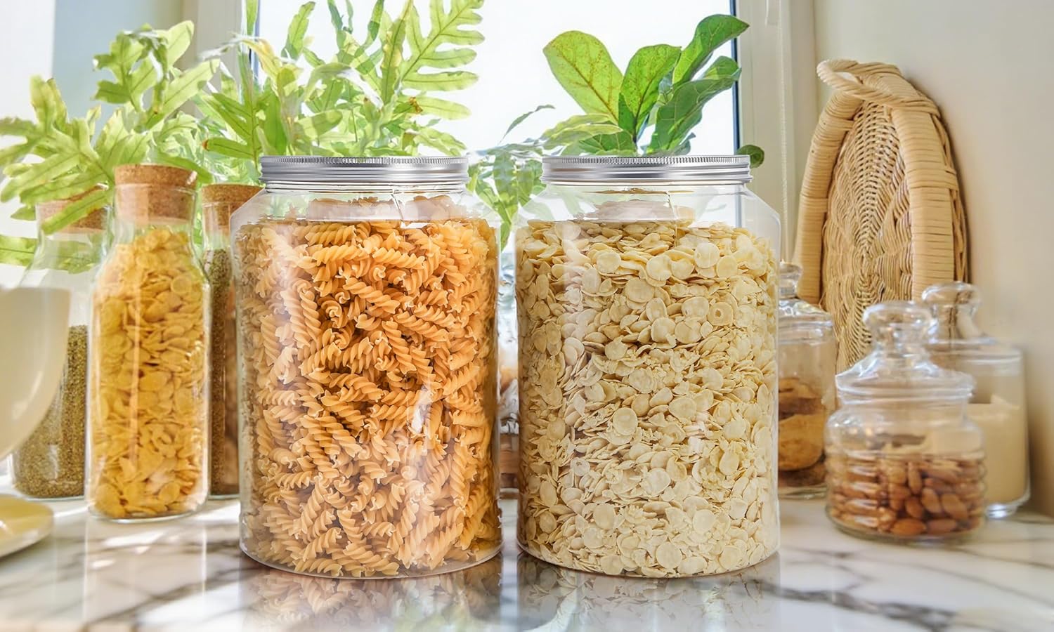 2 Pack 1 Gallon Extra Large Clear Plastic Jars, 118 OZ Food Storage Container with Lid, BPA Free Wide Mouth Jar, Reusable Airtight Mason Jug for Dry Goods, Candy, Fermenting, Pickling - Image 6