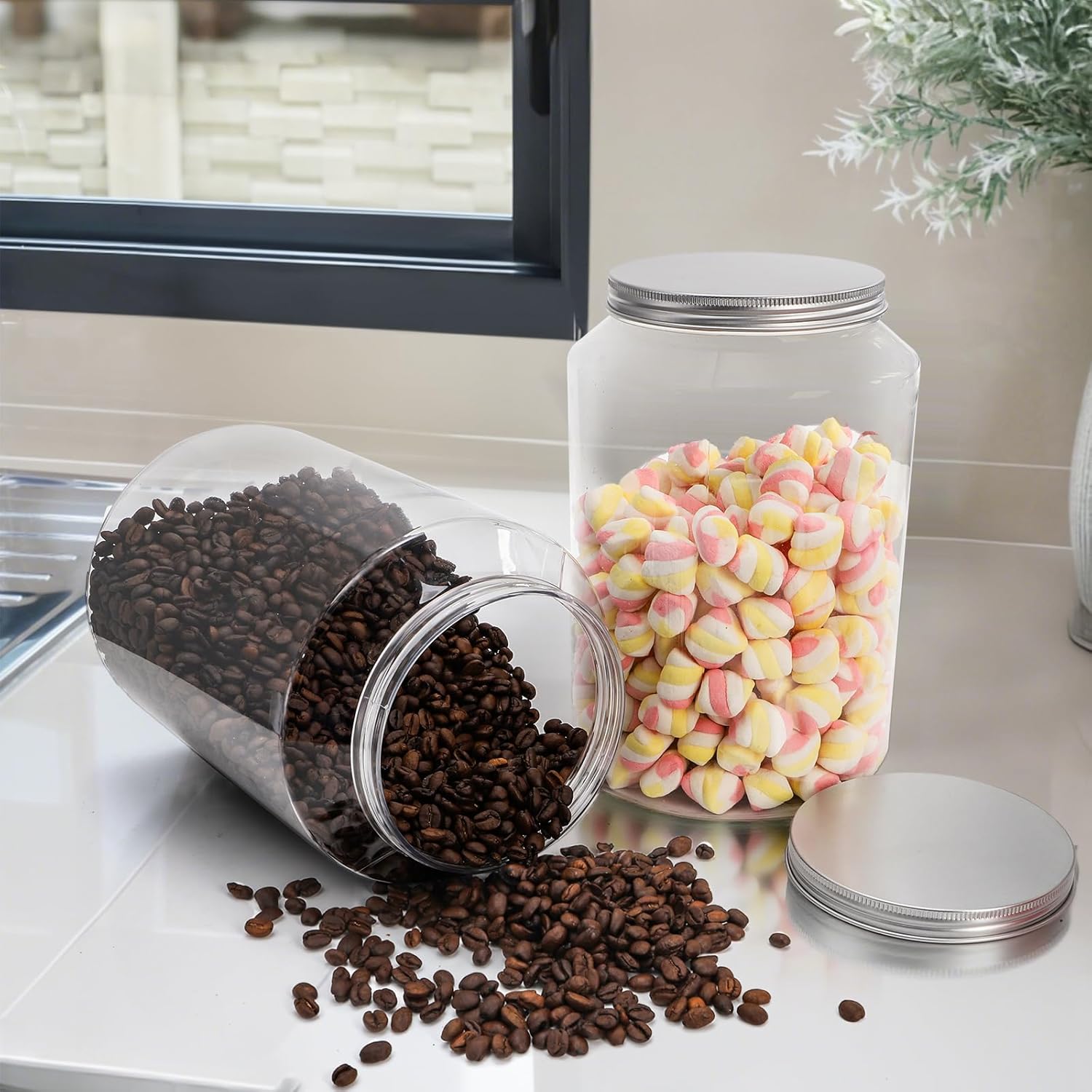 2 Pack 1 Gallon Extra Large Clear Plastic Jars, 118 OZ Food Storage Container with Lid, BPA Free Wide Mouth Jar, Reusable Airtight Mason Jug for Dry Goods, Candy, Fermenting, Pickling - Image 7