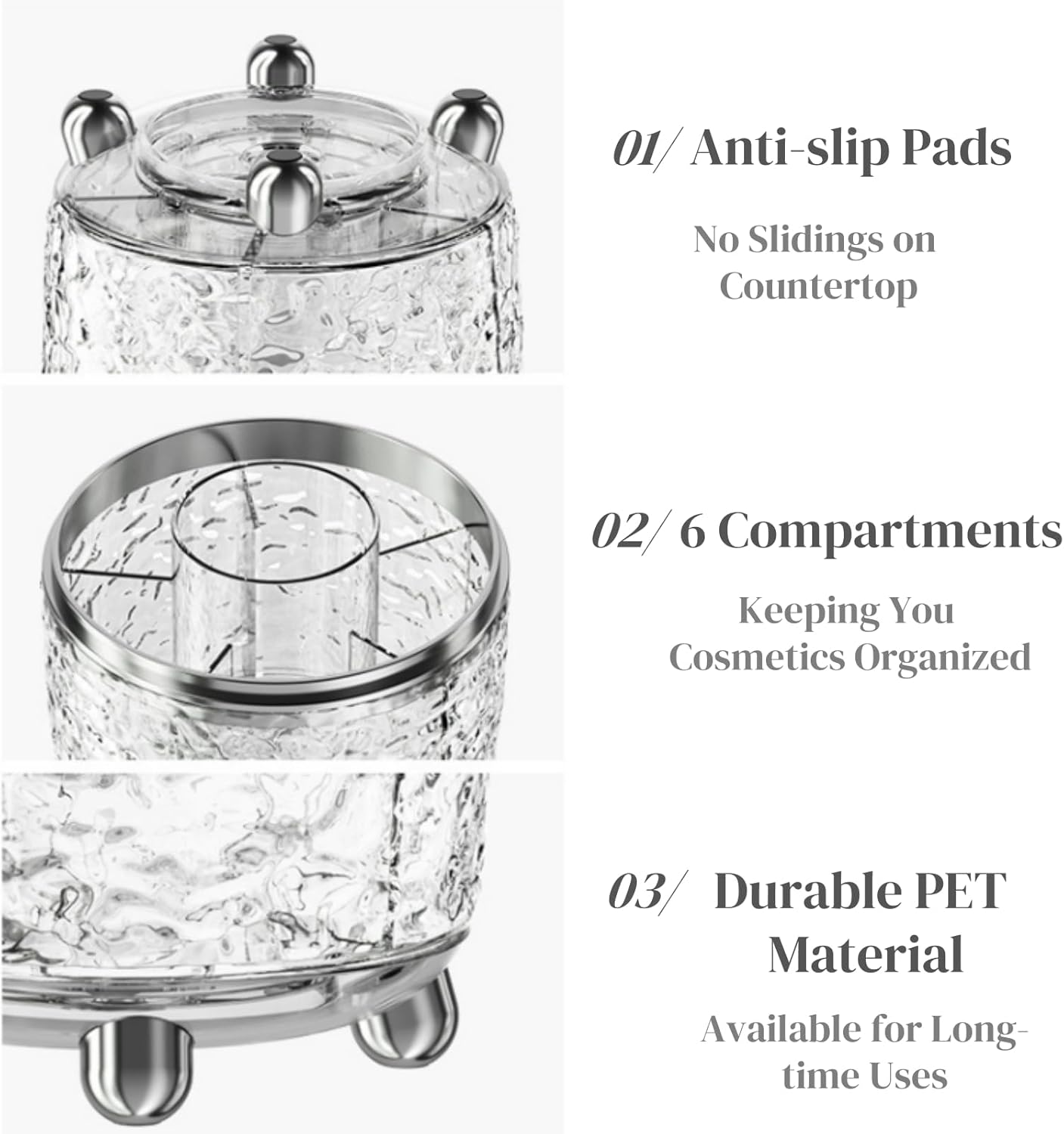 Rotating Makeup Brush Holder, Dustproof Cosmetic Tools Organizer with Lid, 360° Spinning Covered Brushes Storage Anti-slip Pads for Vanity, Bathroom Countertop & Bedside Table, Clear - Image 5