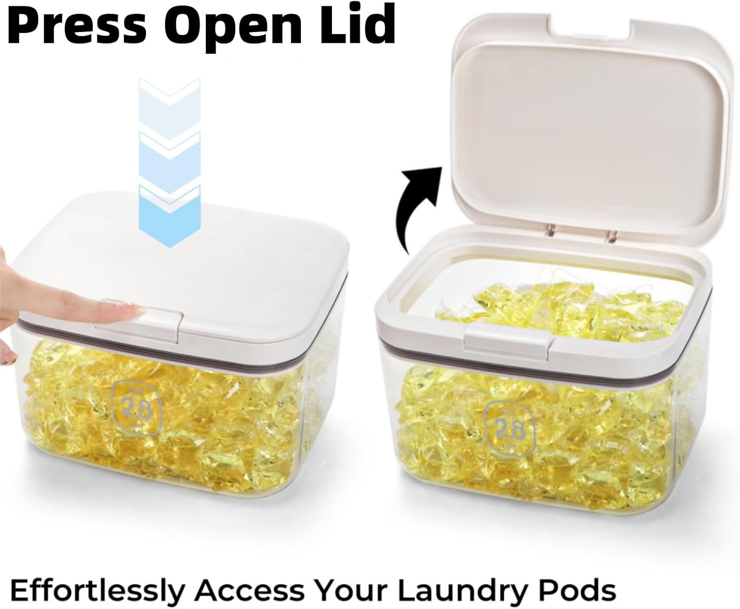 94 OZ/2.8L Laundry Pods Container, One-Press Lid Powder Holder Dispenser, Clear PET Detergent Sheet Organizer with Measuring Cup for Booster Beads, Dryer Balls, Flour, Pet Food - Image 3