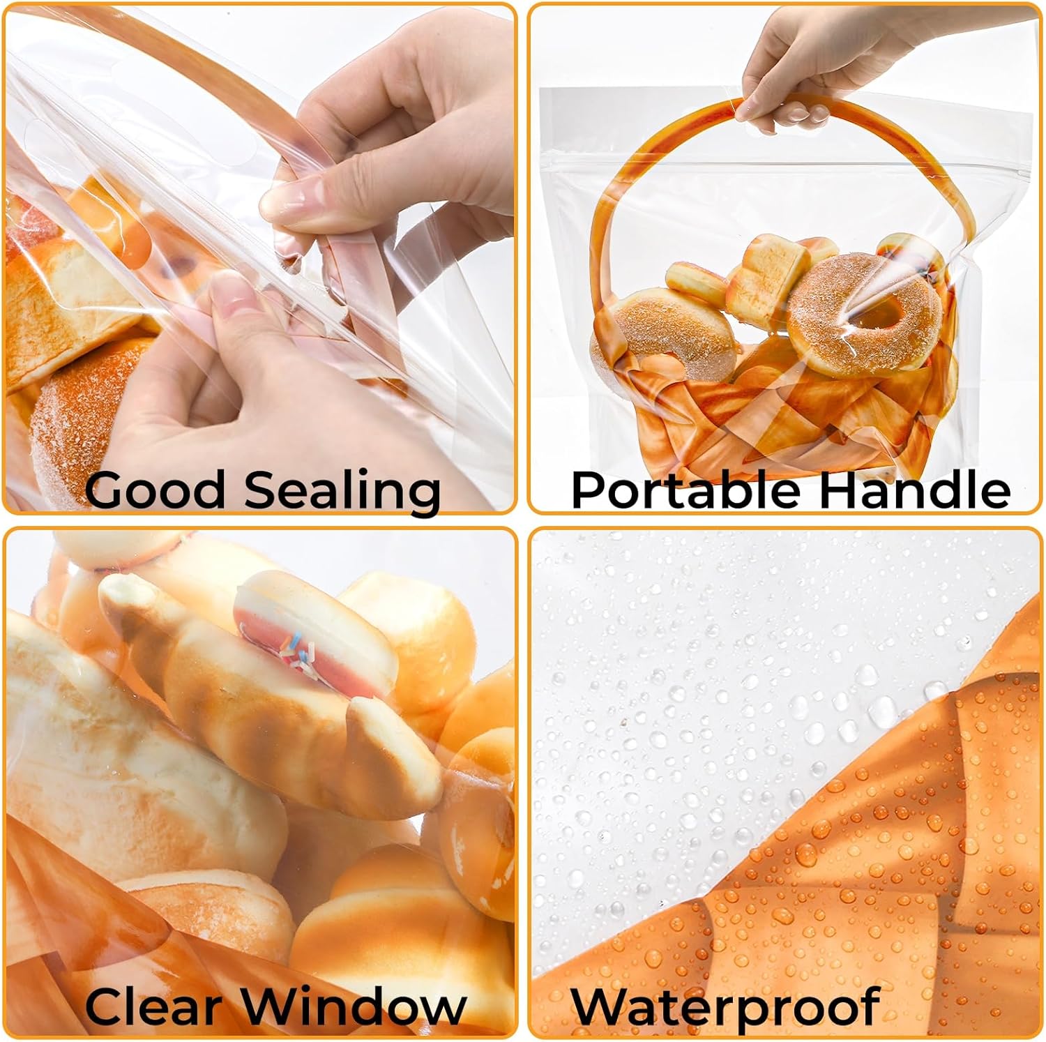 100 Pack Clear Plastic Bread Bags with Handle, 12.5 x 10.4 Inch Large Zipper Toast Bag, Portable Loaf Sealing Basket Pattern, Sourdough Packaging Organizer for Cookie Bakery - Image 3