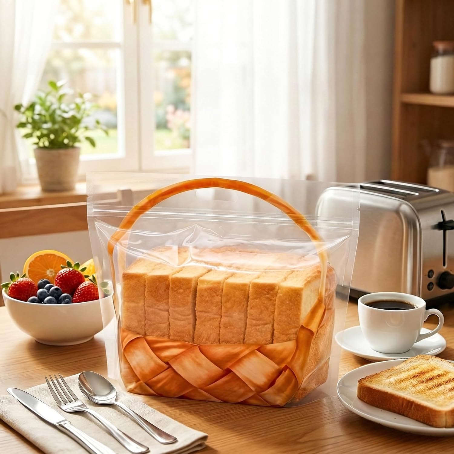 100 Pack Clear Plastic Bread Bags with Handle, 12.5 x 10.4 Inch Large Zipper Toast Bag, Portable Loaf Sealing Basket Pattern, Sourdough Packaging Organizer for Cookie Bakery - Image 5