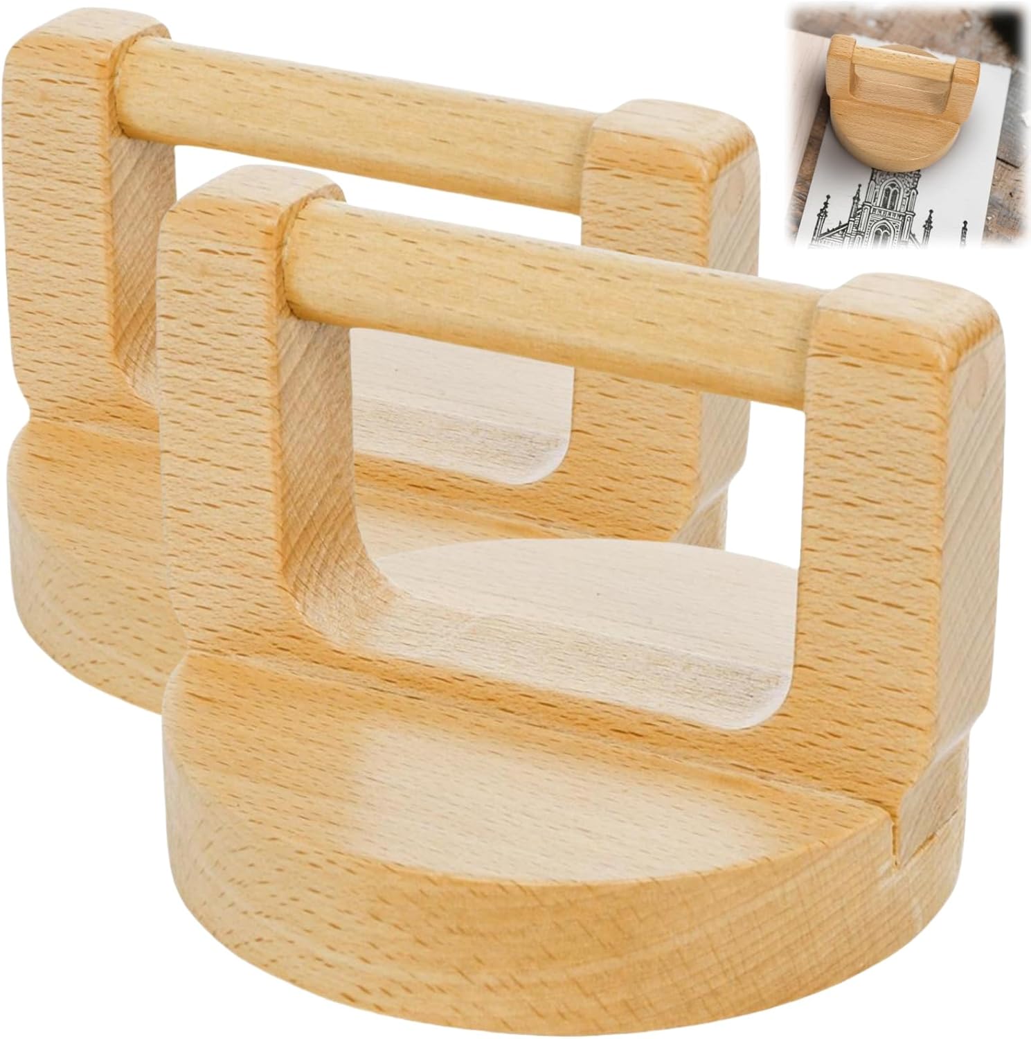 2 Pack Block Printing Baren, 4 Inch Wood Barens for Printmaking, Hand Press Tool with Ergonomic Handle Linocut, Crafting, Scrapbooking, Ink, Stamping - Image 1