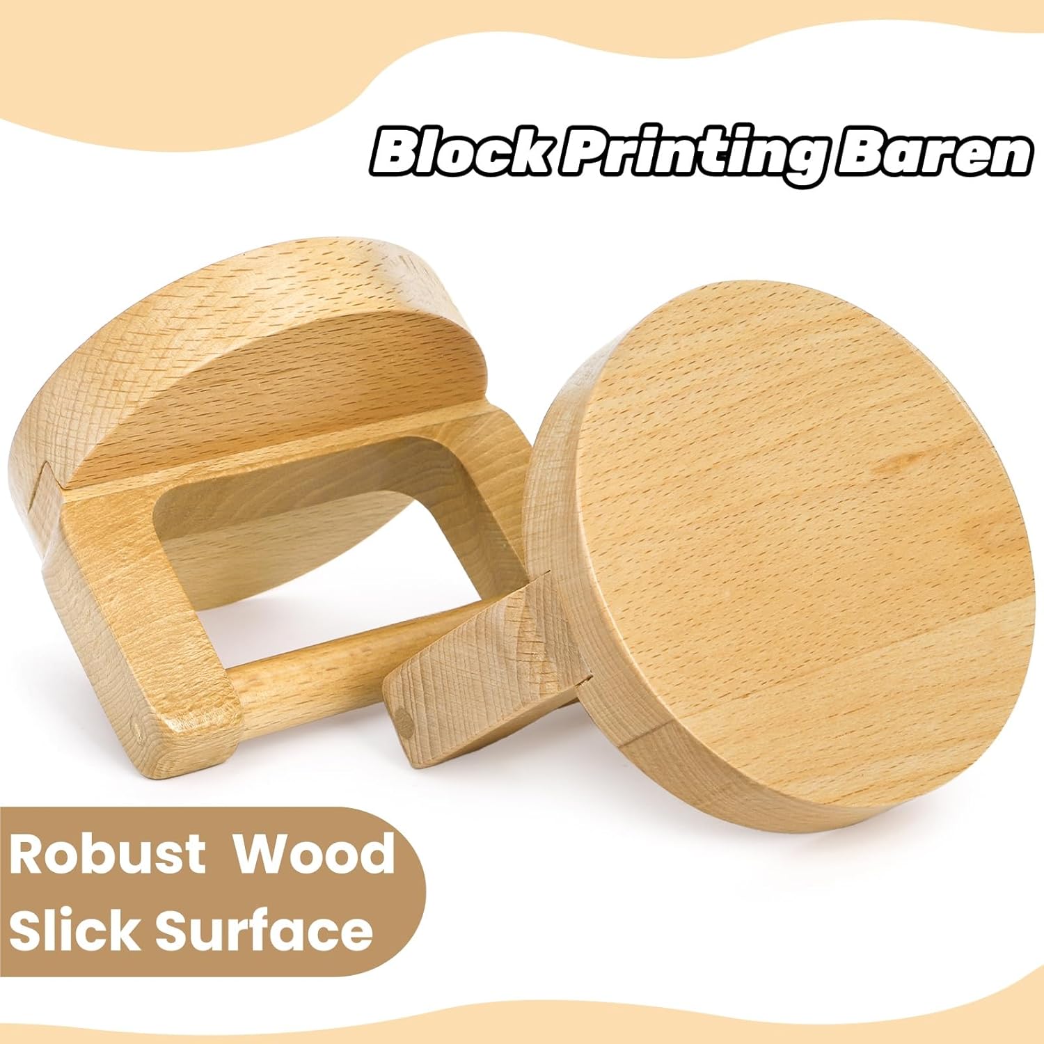 2 Pack Block Printing Baren, 4 Inch Wood Barens for Printmaking, Hand Press Tool with Ergonomic Handle Linocut, Crafting, Scrapbooking, Ink, Stamping - Image 3