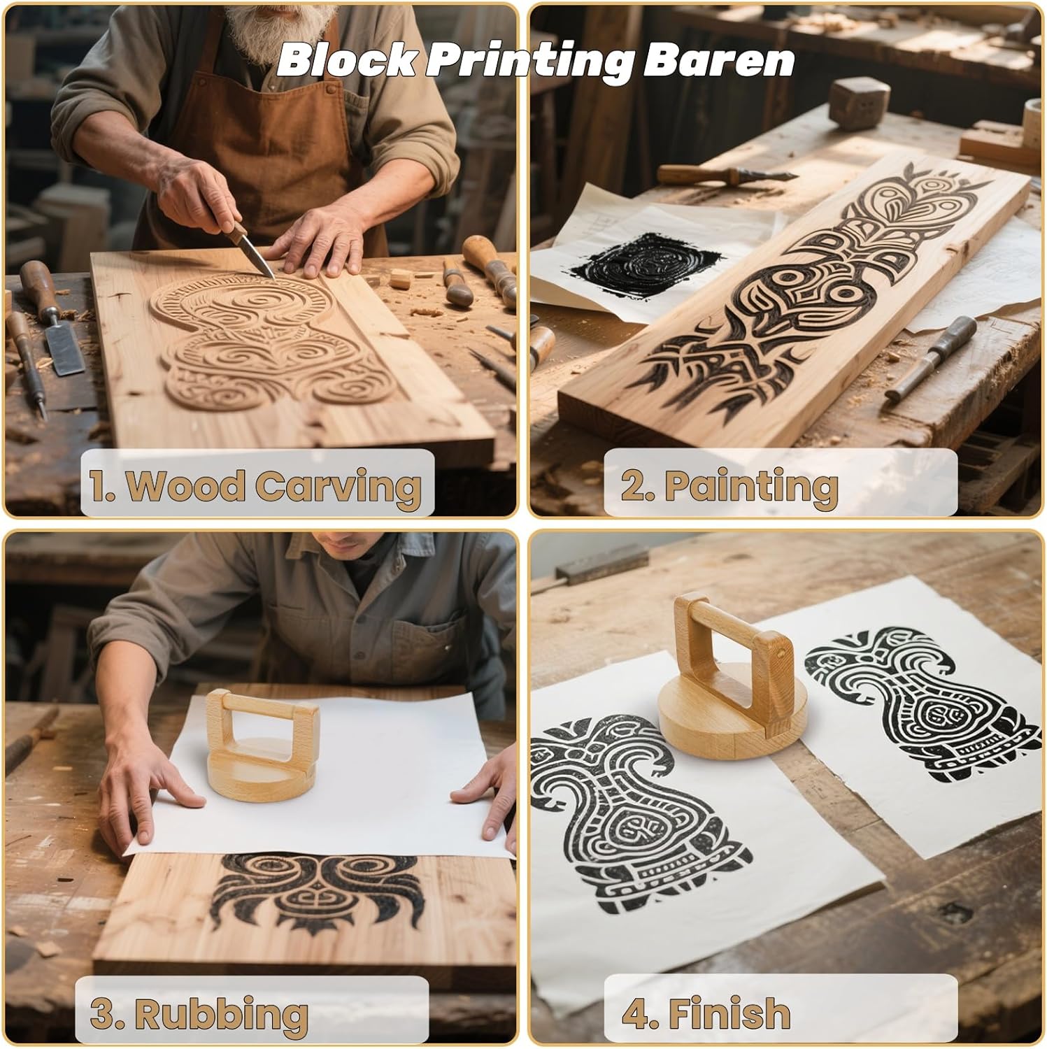 2 Pack Block Printing Baren, 4 Inch Wood Barens for Printmaking, Hand Press Tool with Ergonomic Handle Linocut, Crafting, Scrapbooking, Ink, Stamping - Image 5